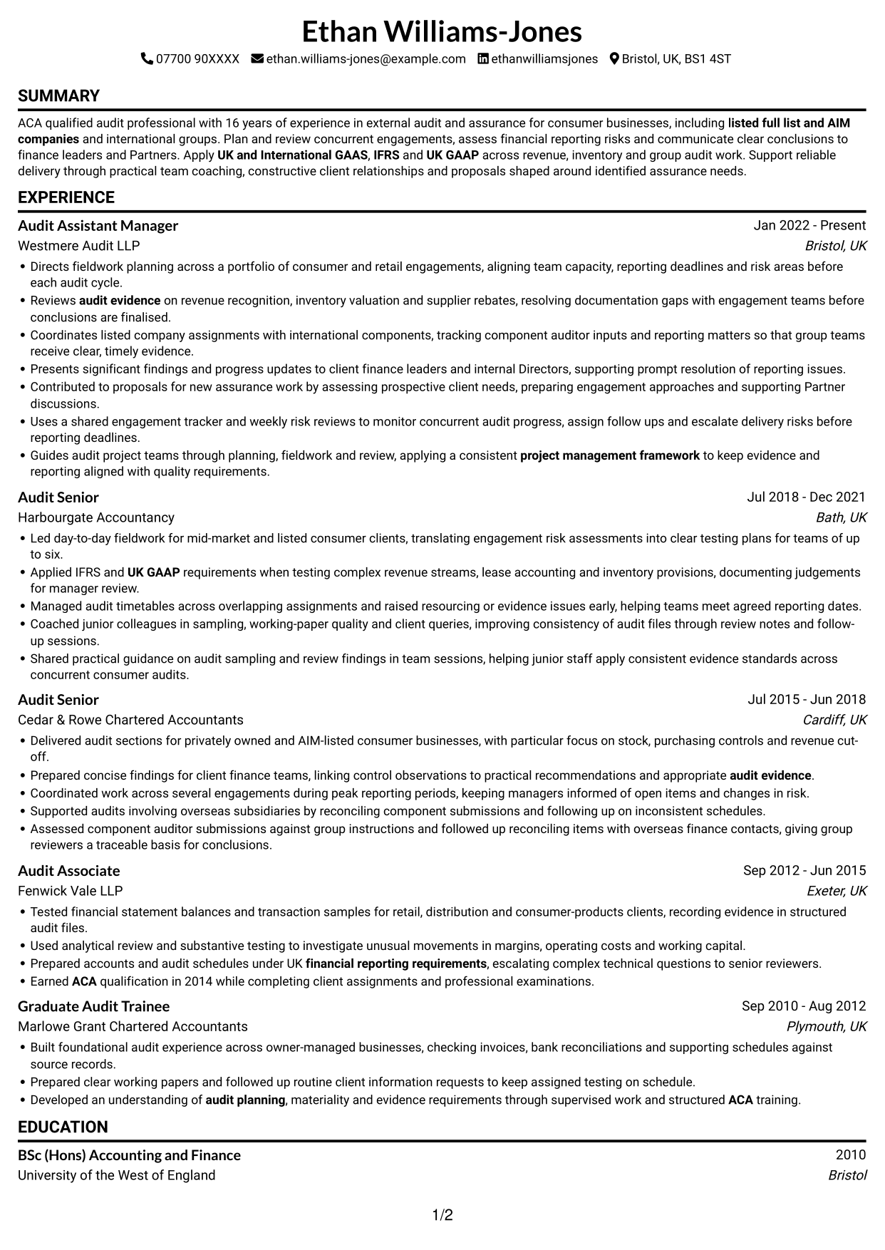 CV example — page 1