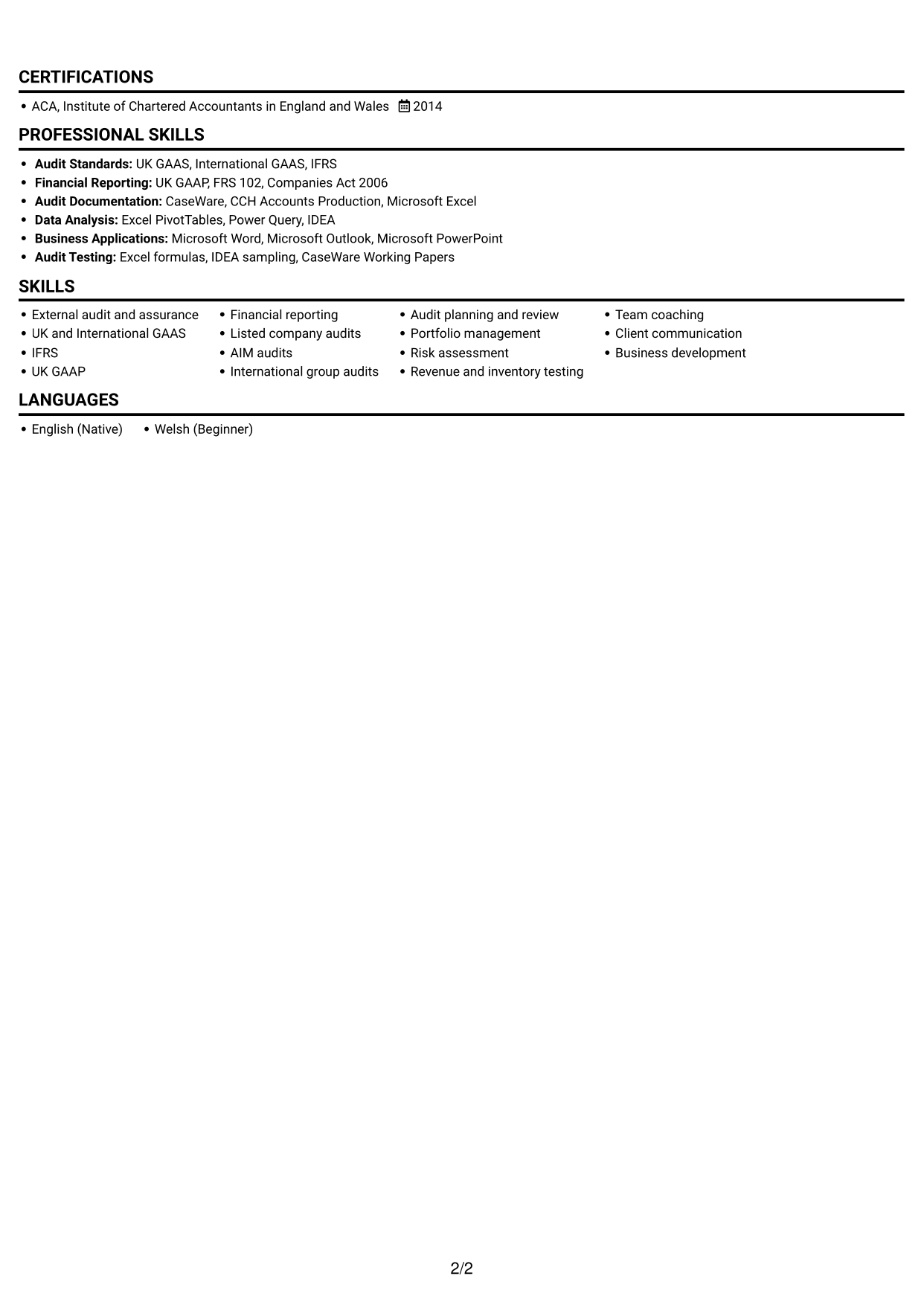CV example — page 2