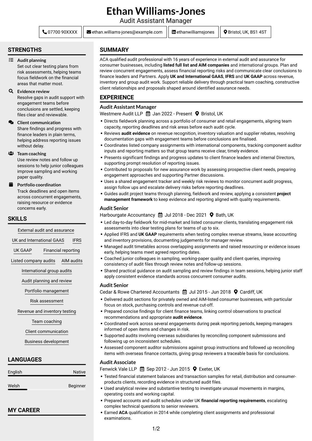 CV example — page 1