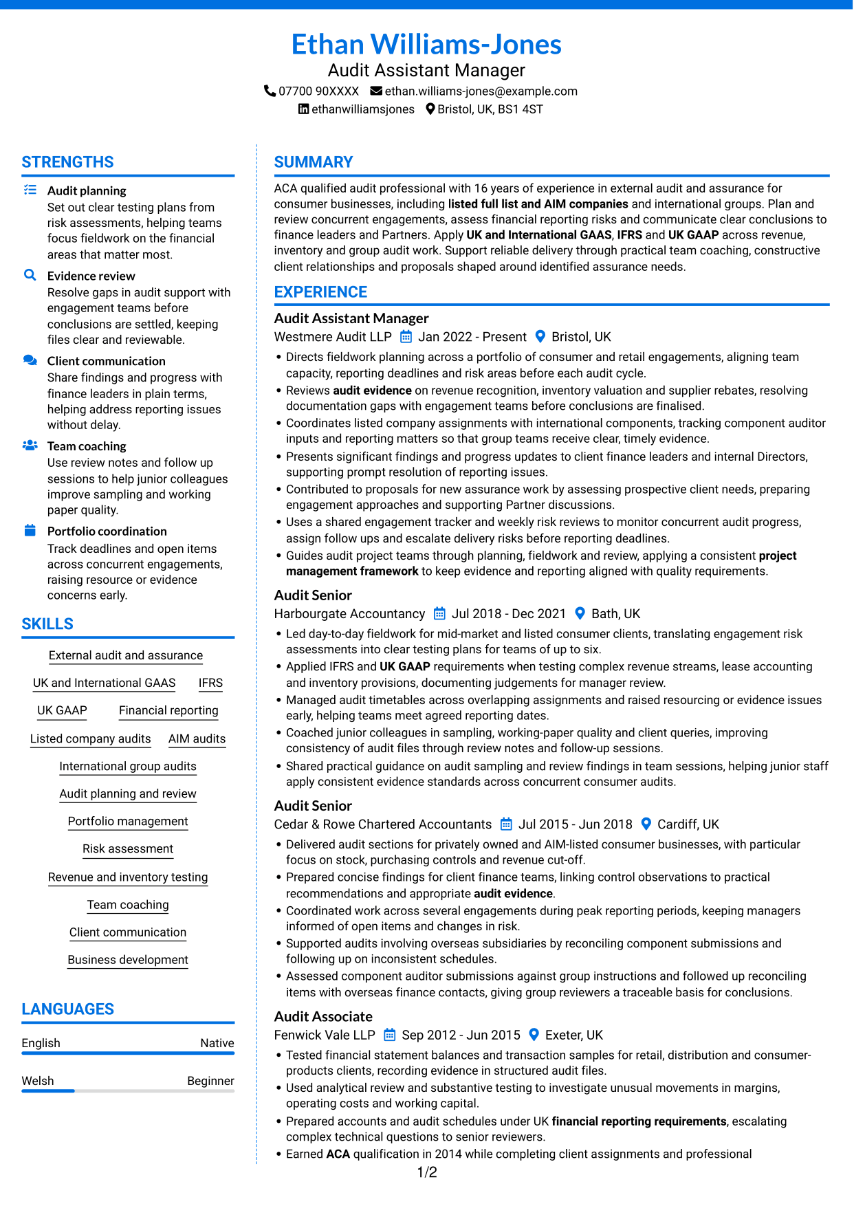 CV example — page 1