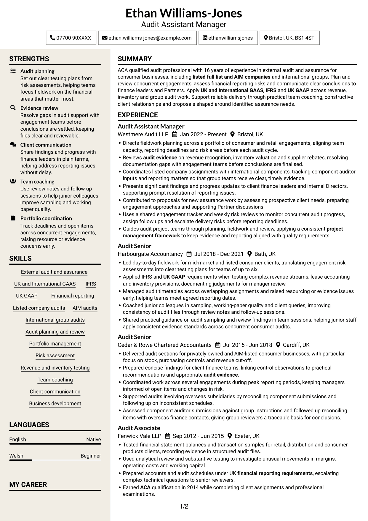 CV example — page 1