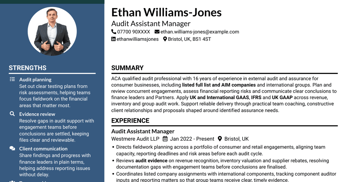 7 Audit Assistant Manager - Consumer Markets CV Templates with Example
