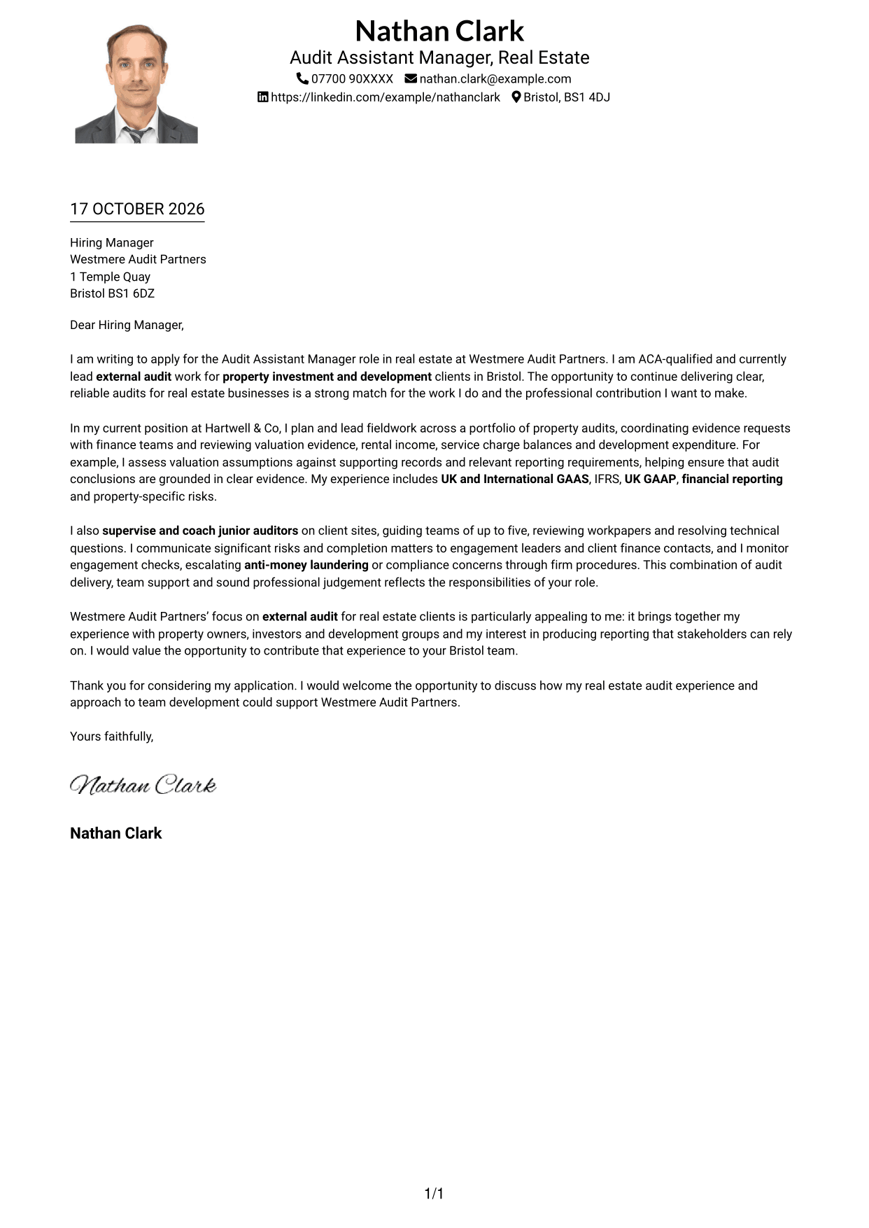 Cover letter example — page 1