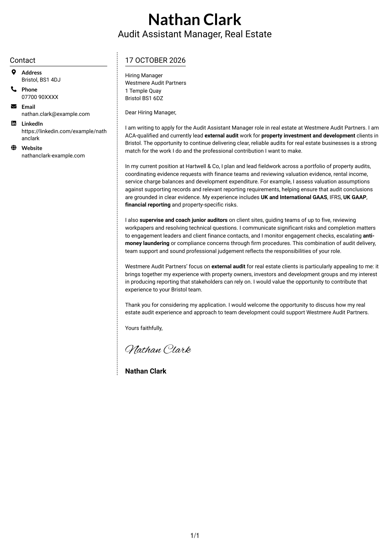 Cover letter example — page 1