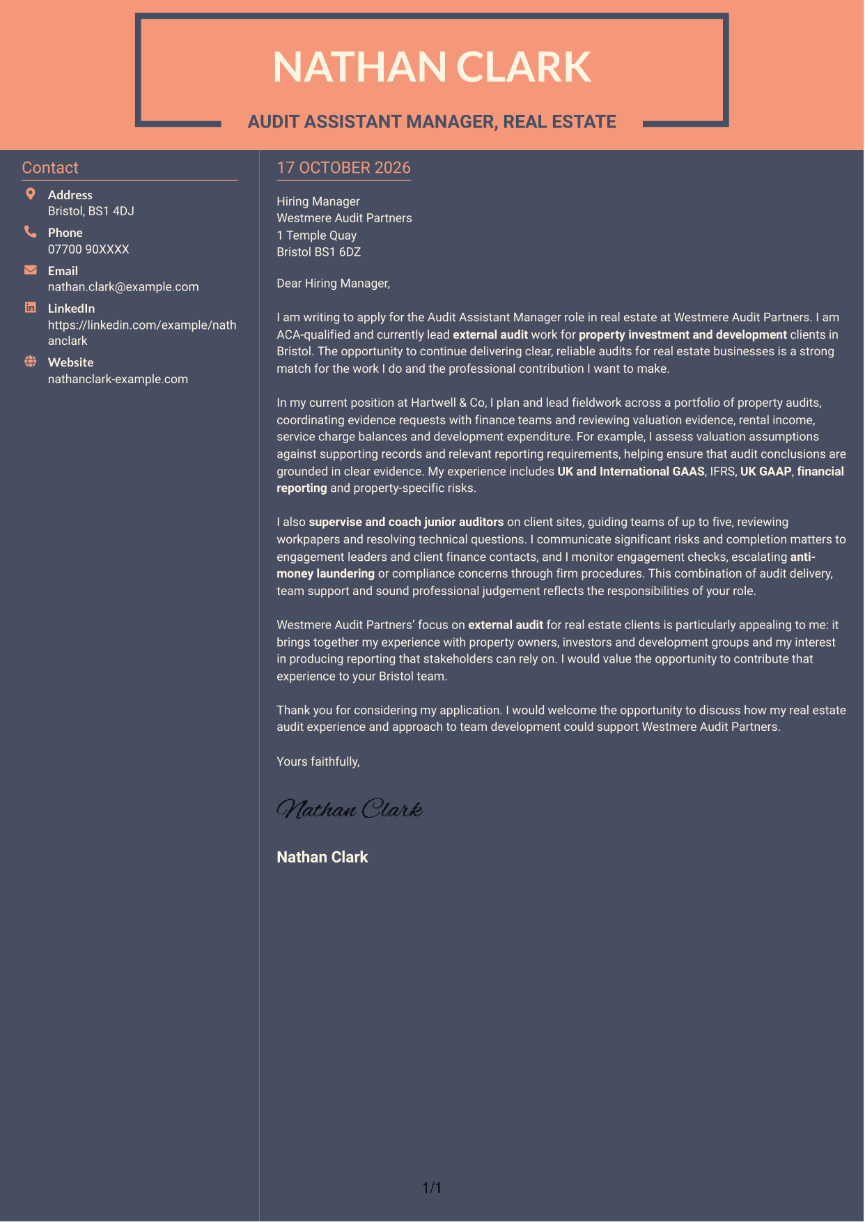 Cover letter example — page 1