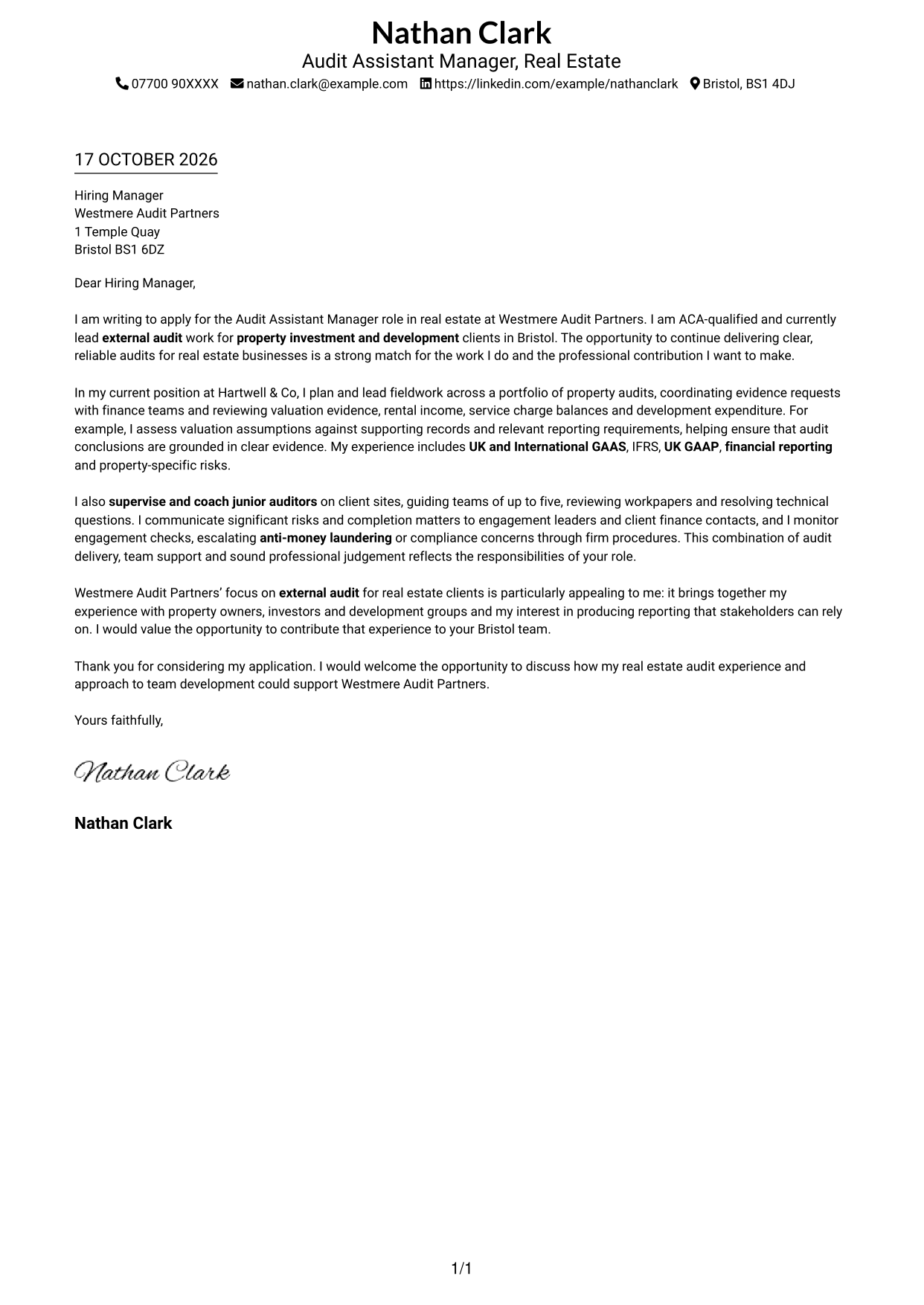 Cover letter example — page 1