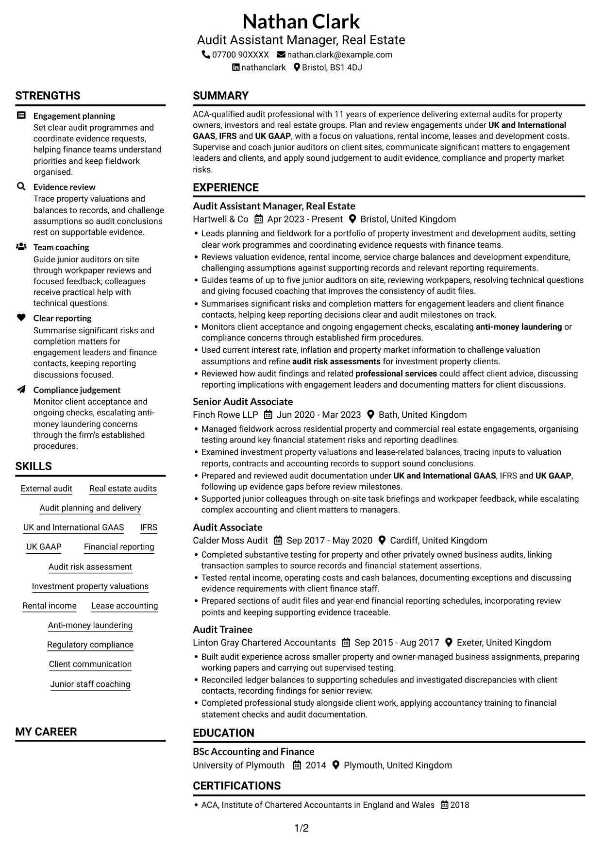CV example — page 1