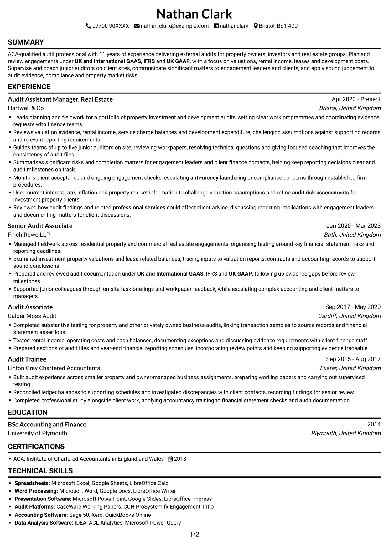 CV example — page 1