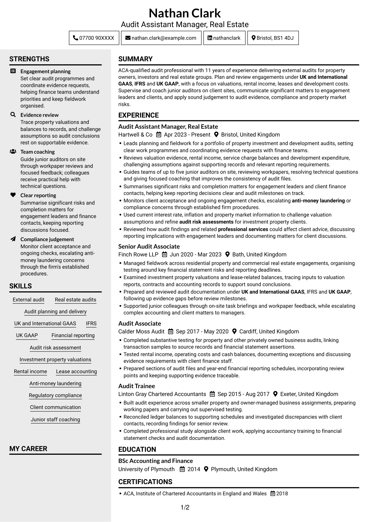 CV example — page 1