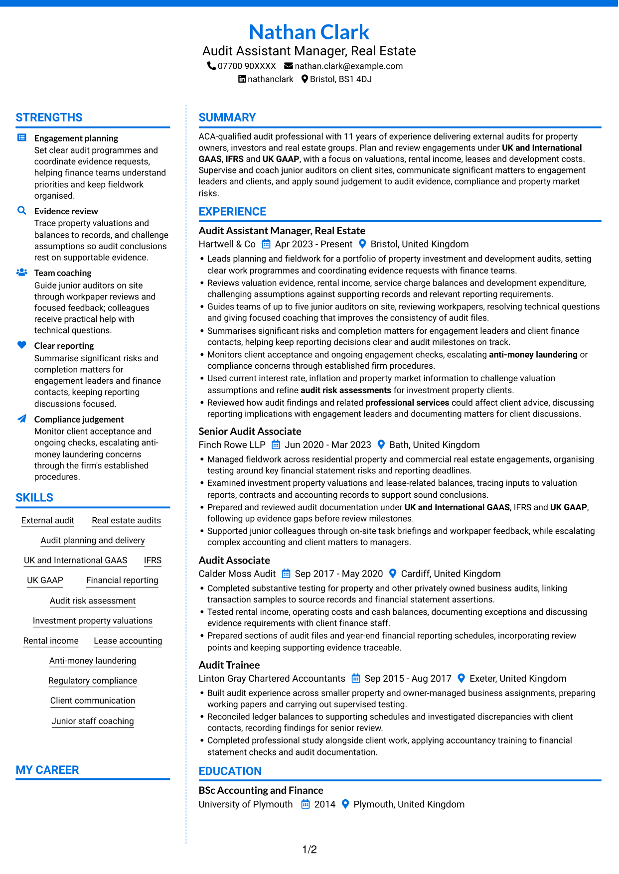 CV example — page 1