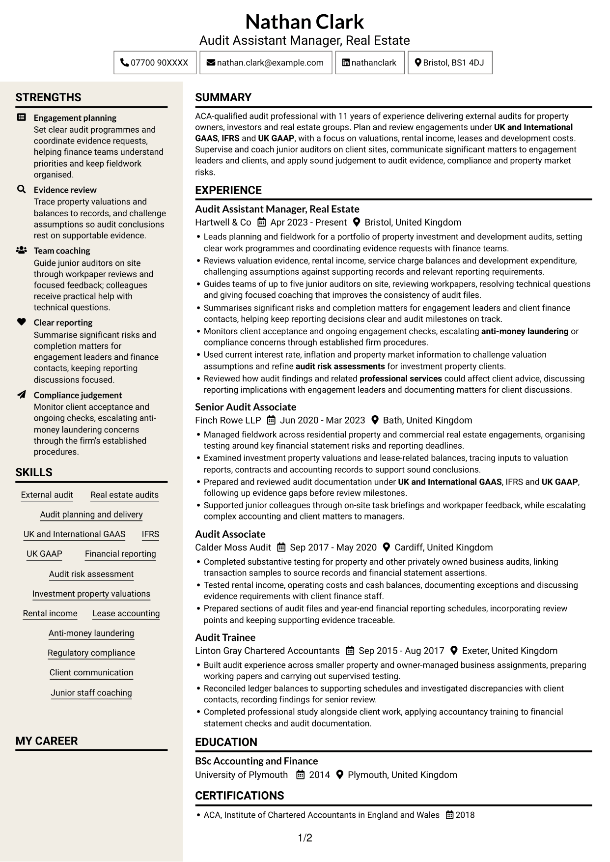 CV example — page 1
