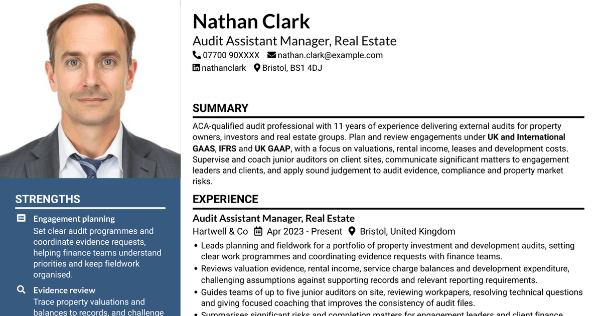 7 Audit Assistant Manager - Real Estate CV Templates with Example