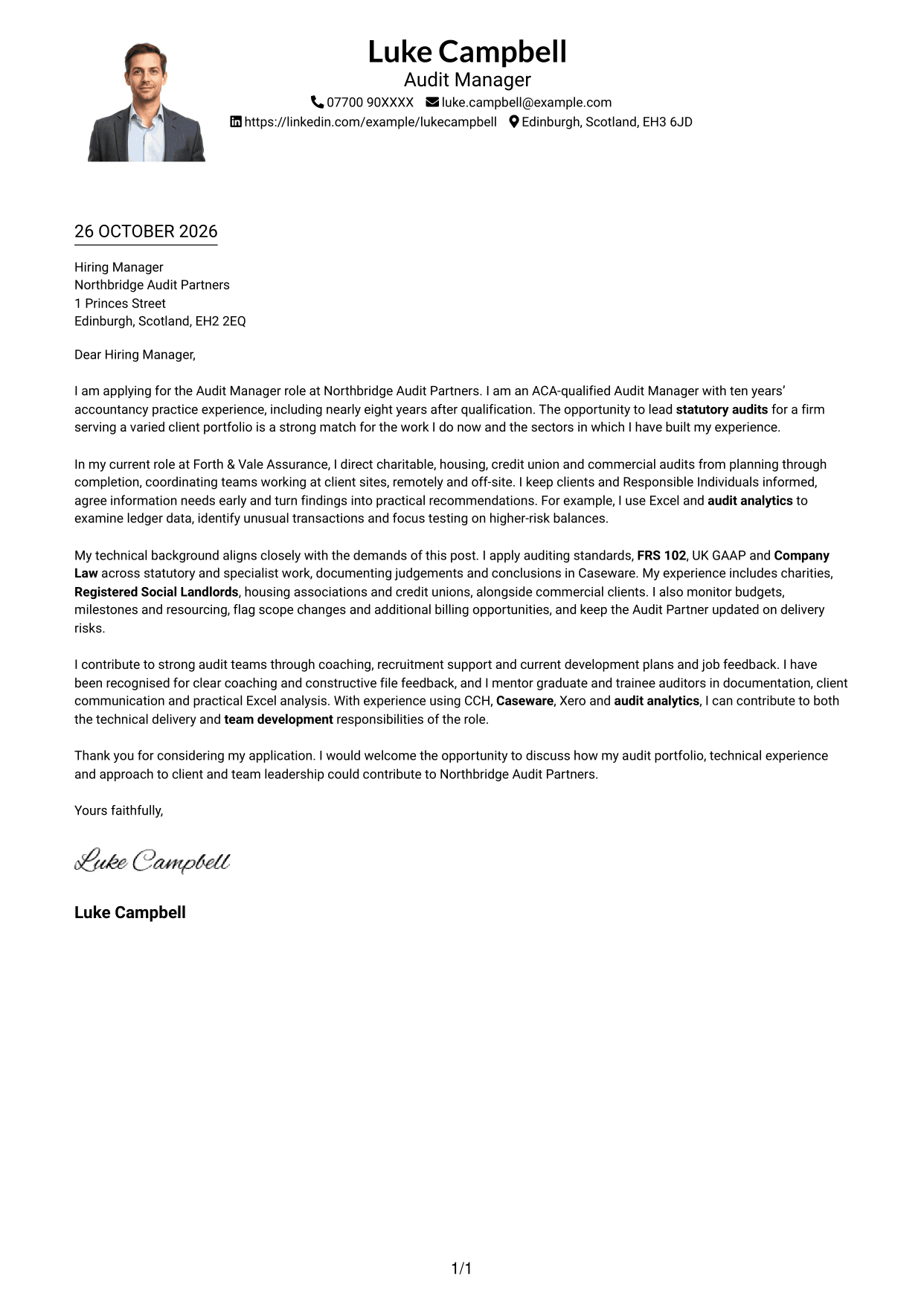 Cover letter example — page 1