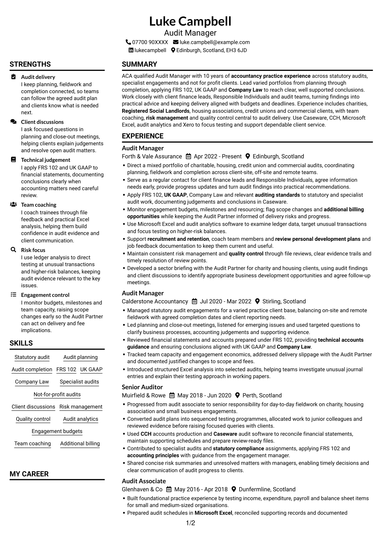 CV example — page 1