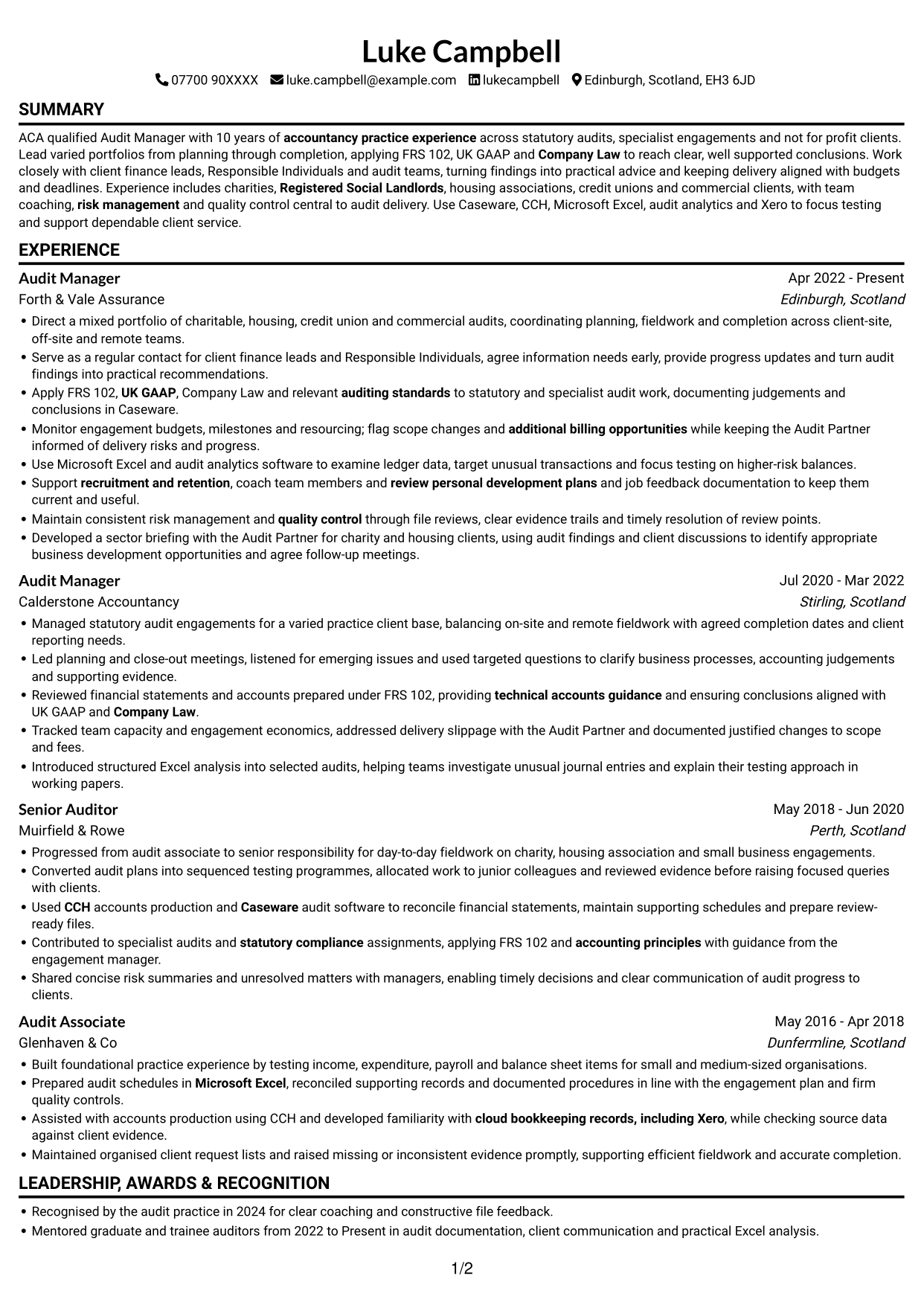 CV example — page 1