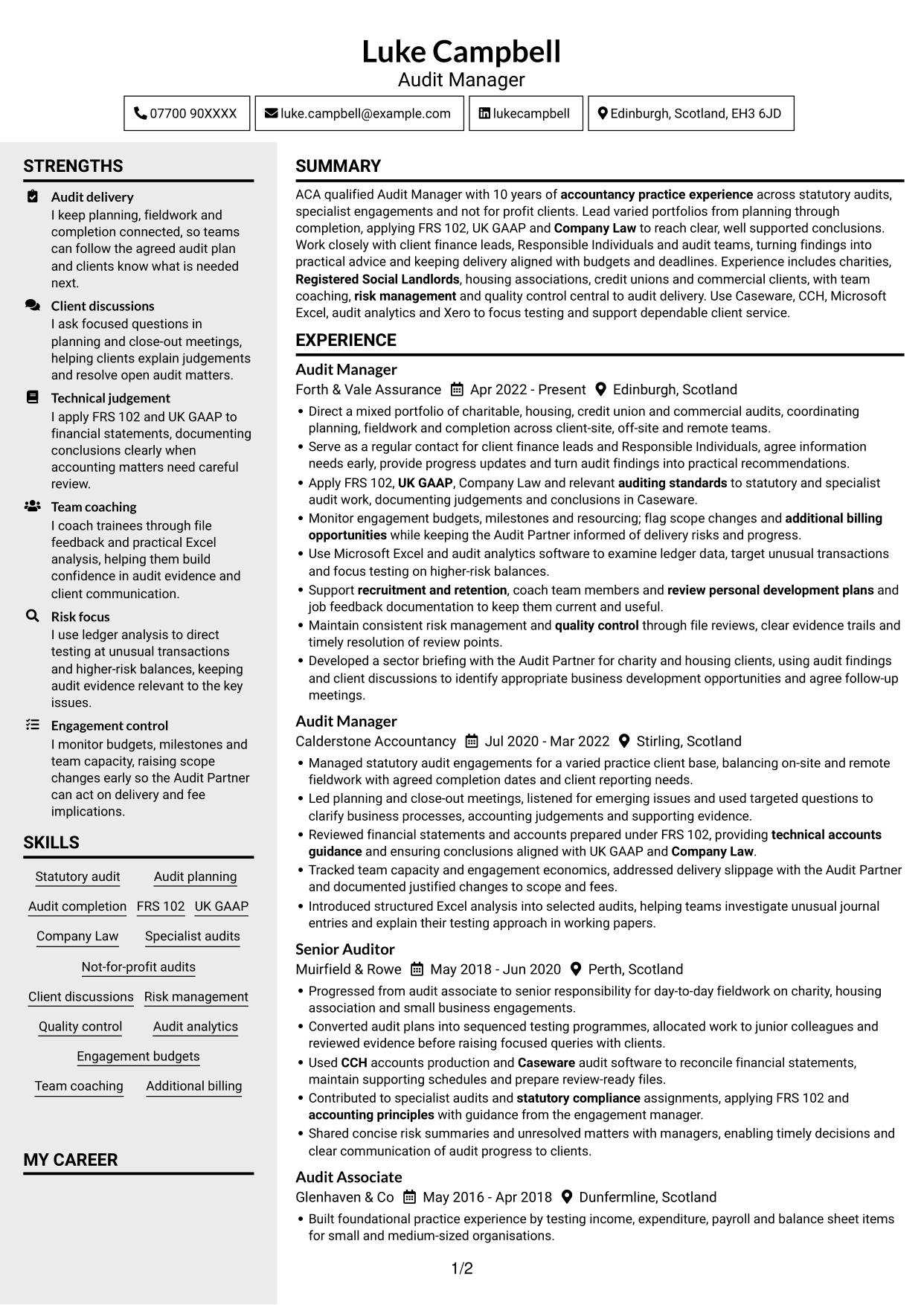 CV example — page 1