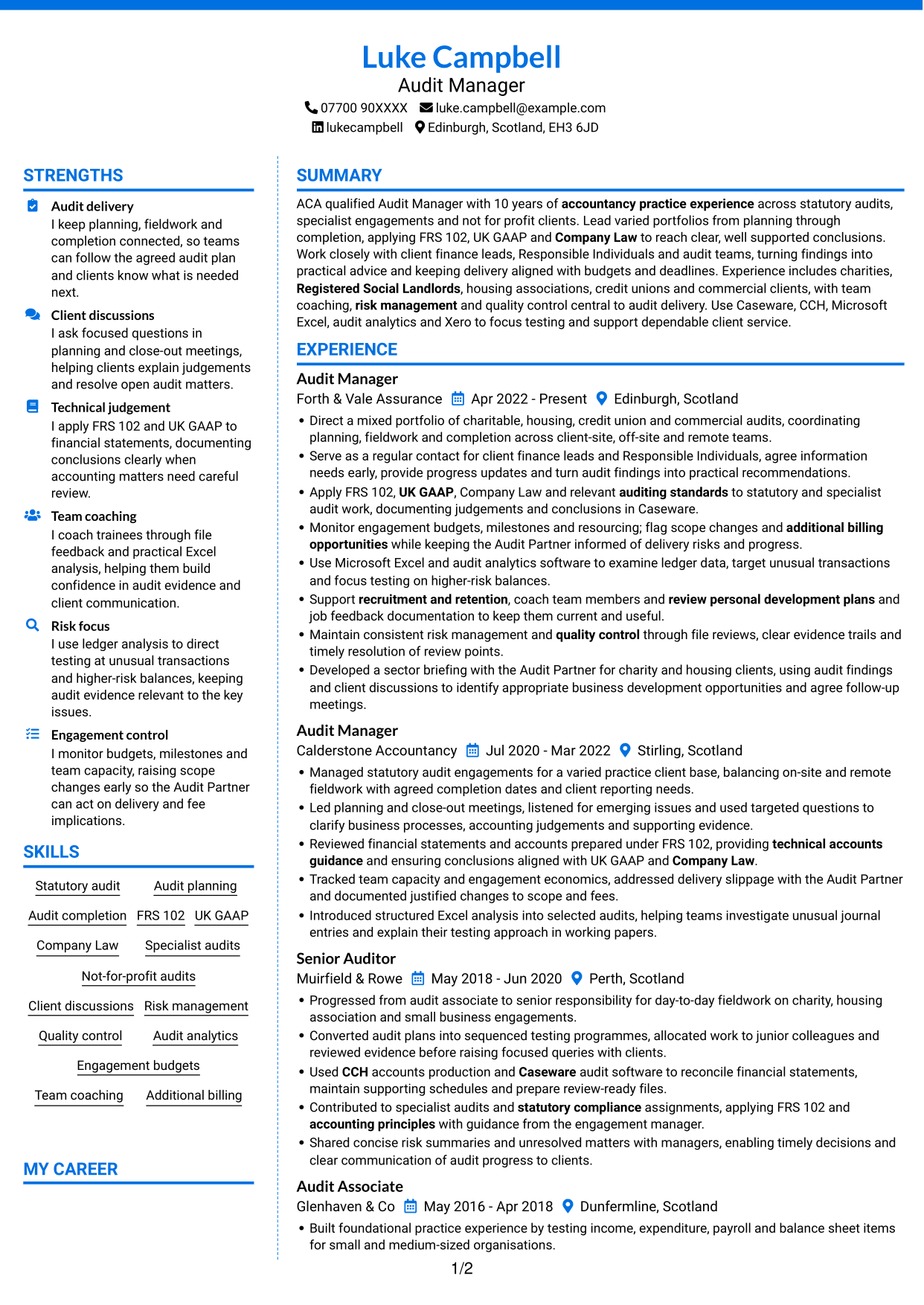 CV example — page 1