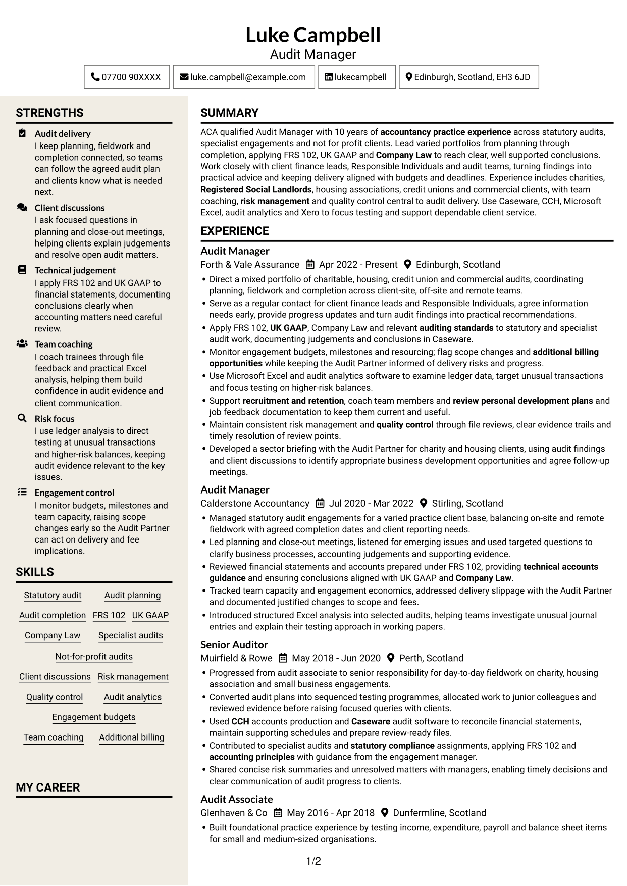 CV example — page 1