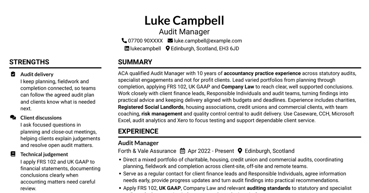 Audit Manager - Statutory Audits CV