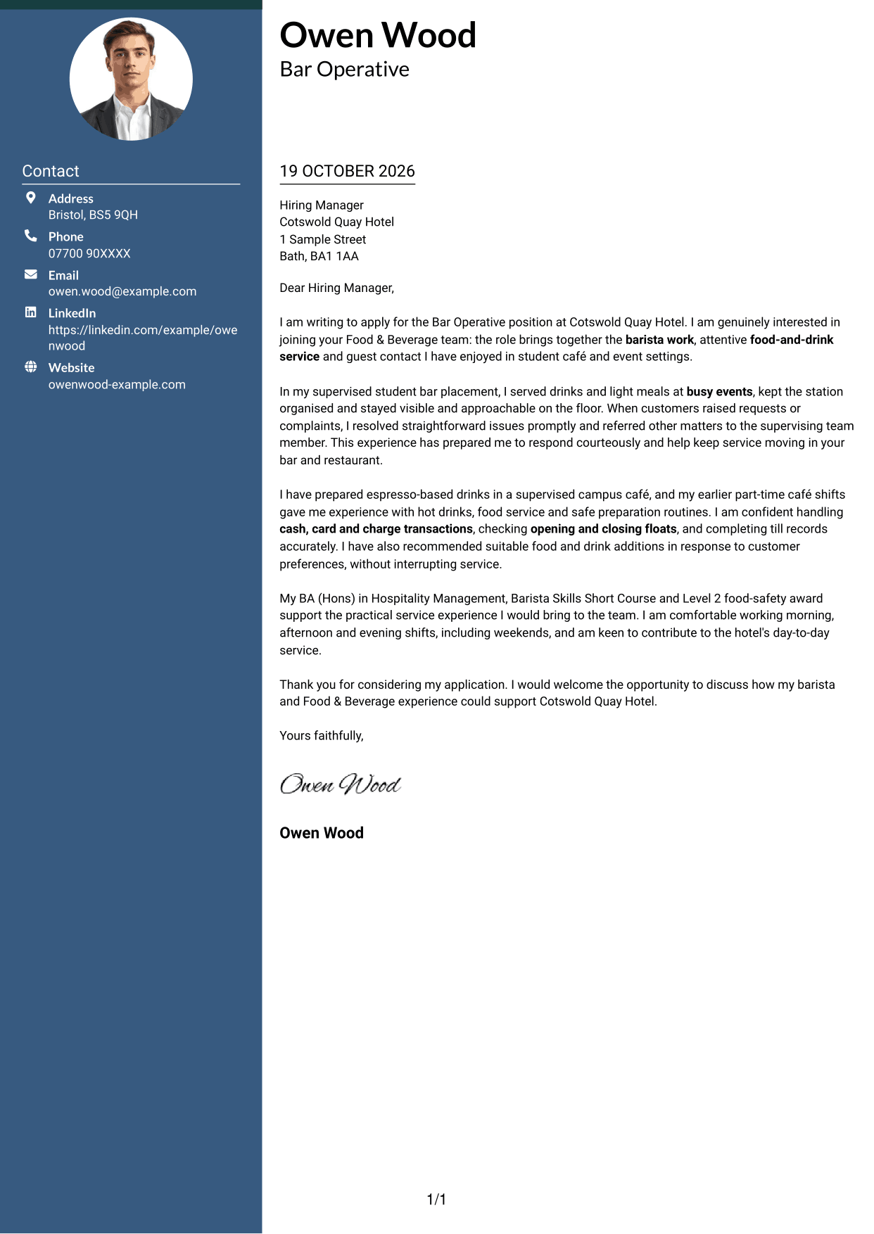 Cover letter example — page 1