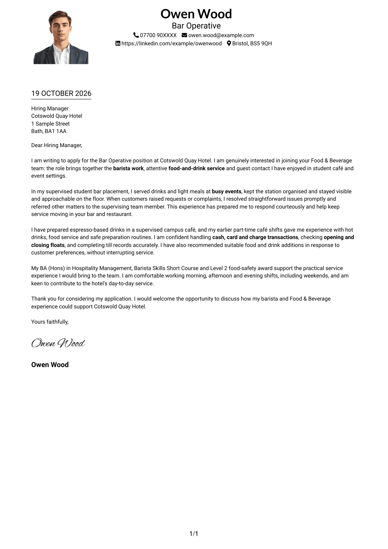 Cover letter example — page 1
