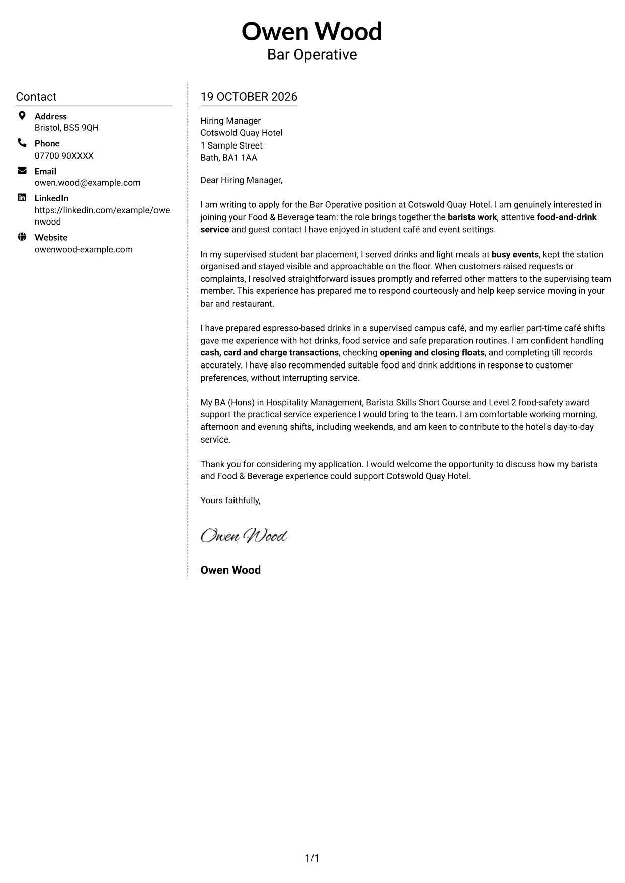 Cover letter example — page 1