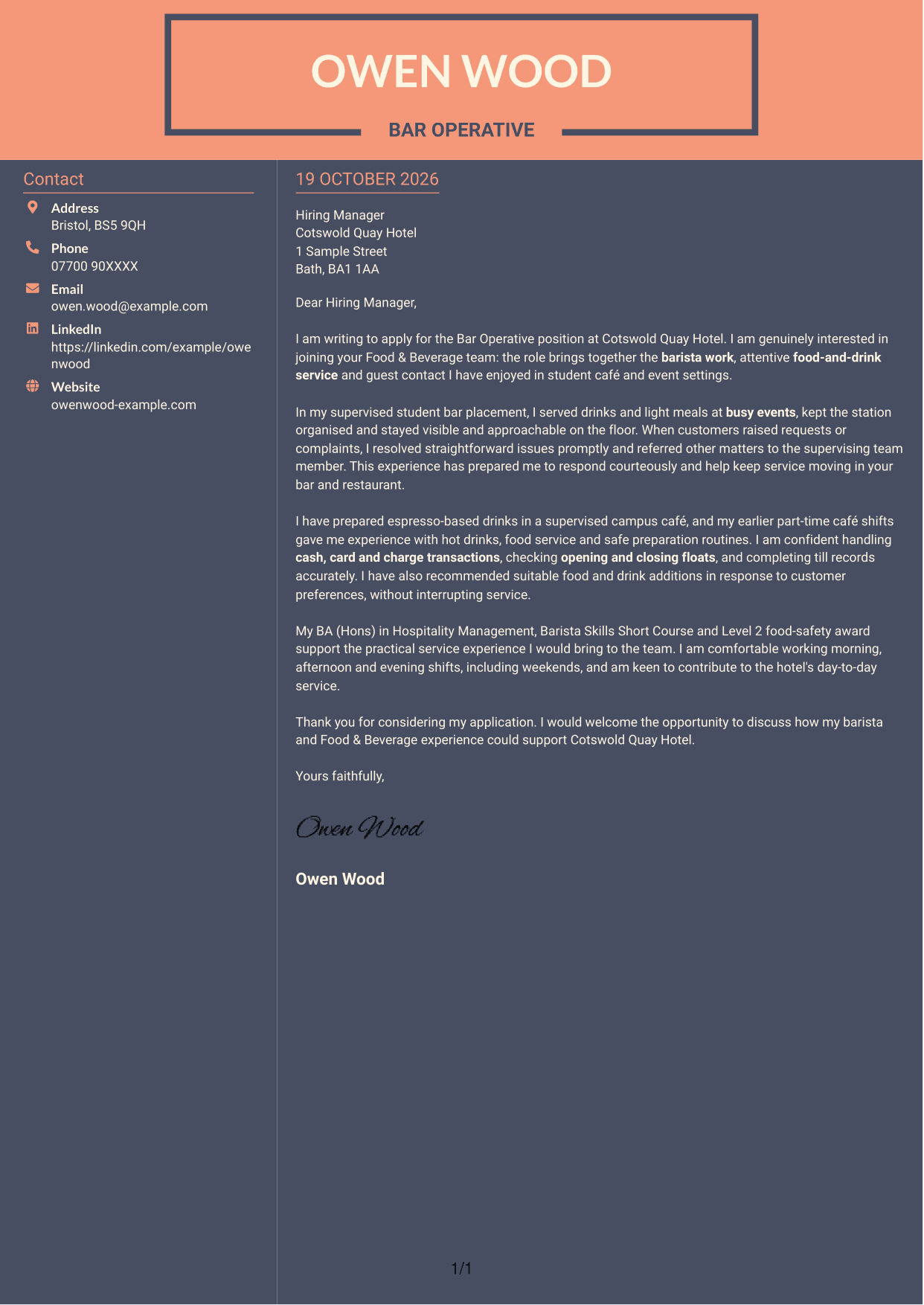 Cover letter example — page 1