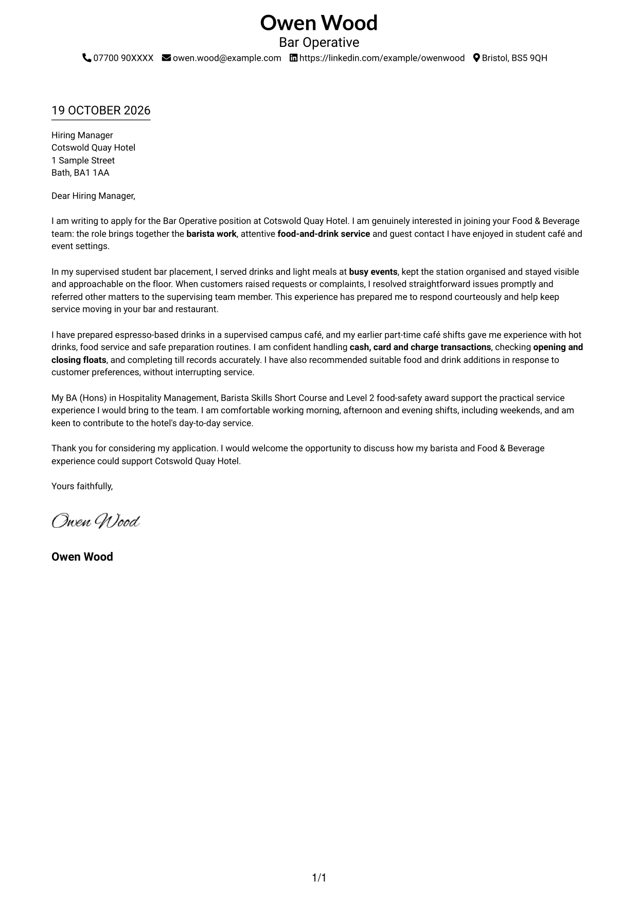 Cover letter example — page 1