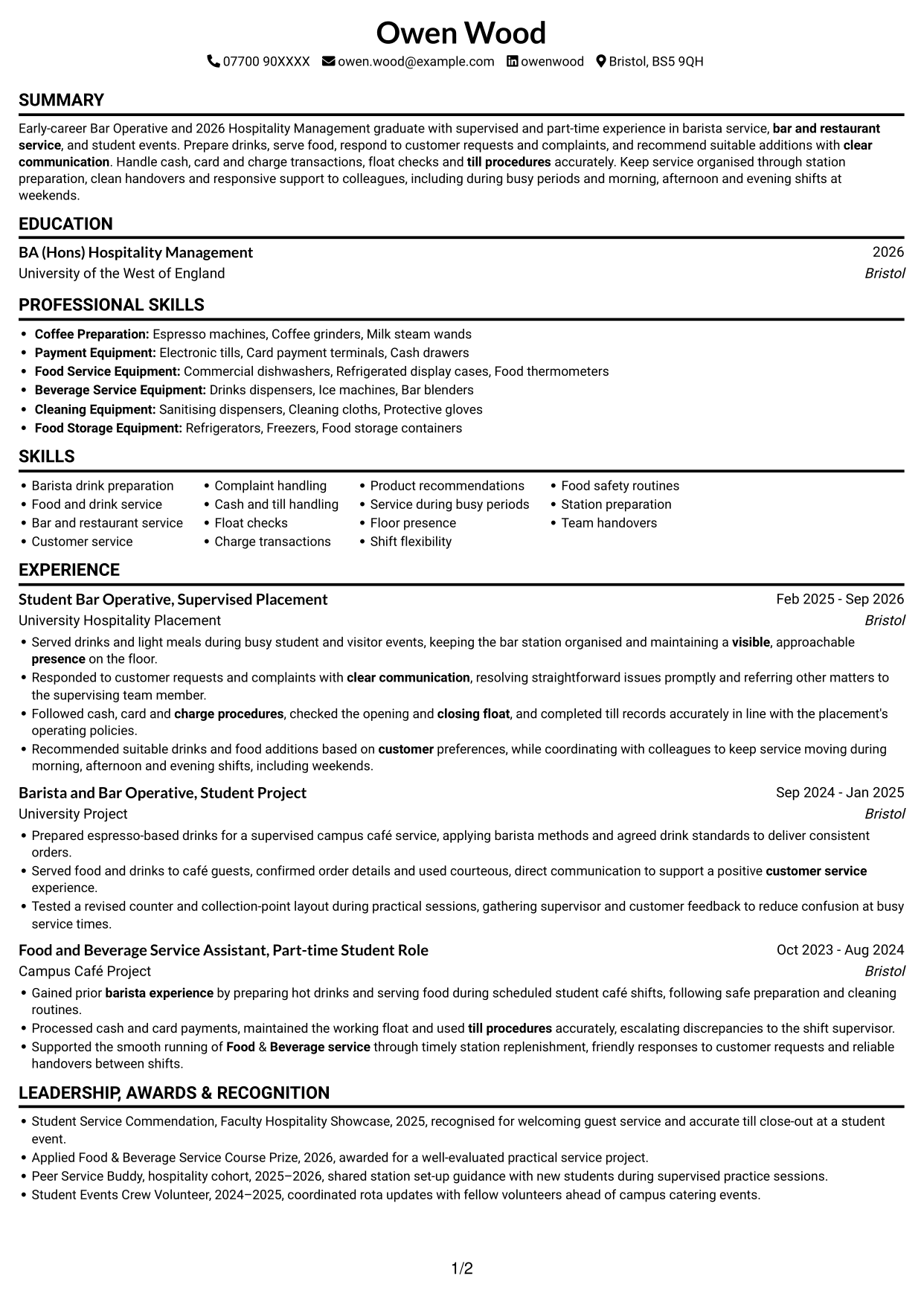 CV example — page 1