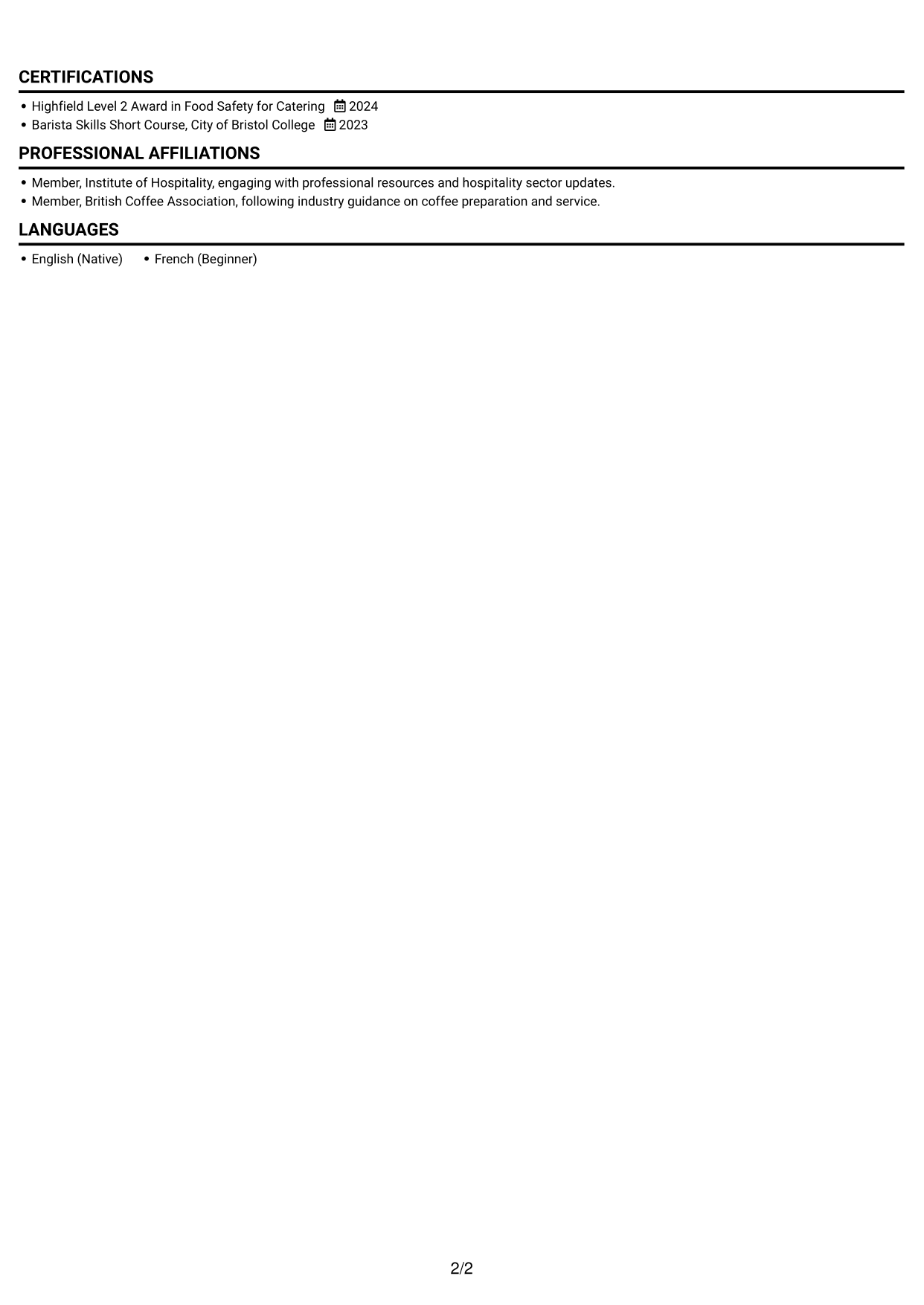 CV example — page 2