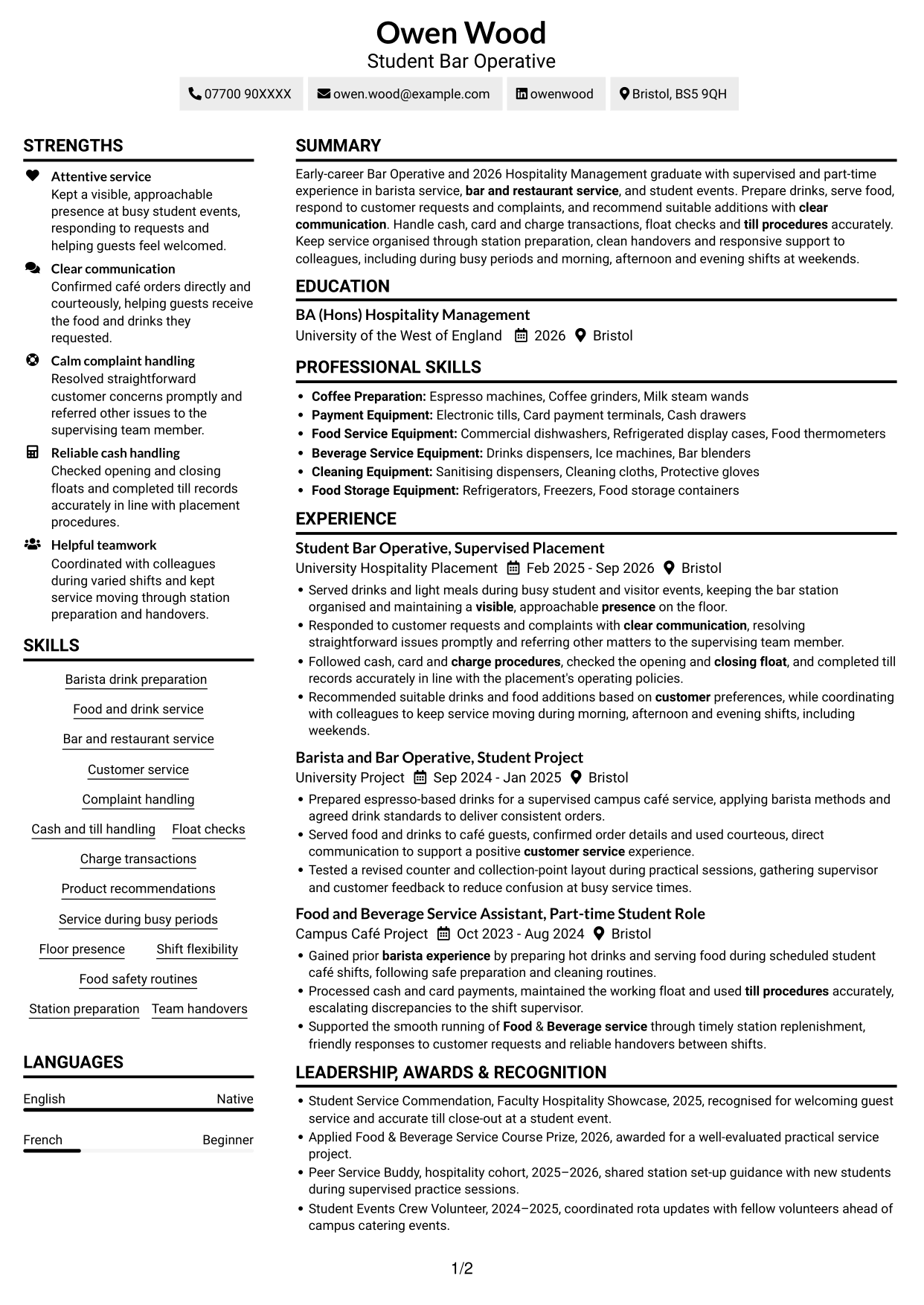 CV example — page 1