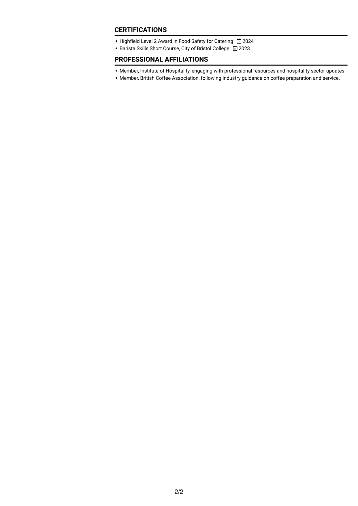 CV example — page 2