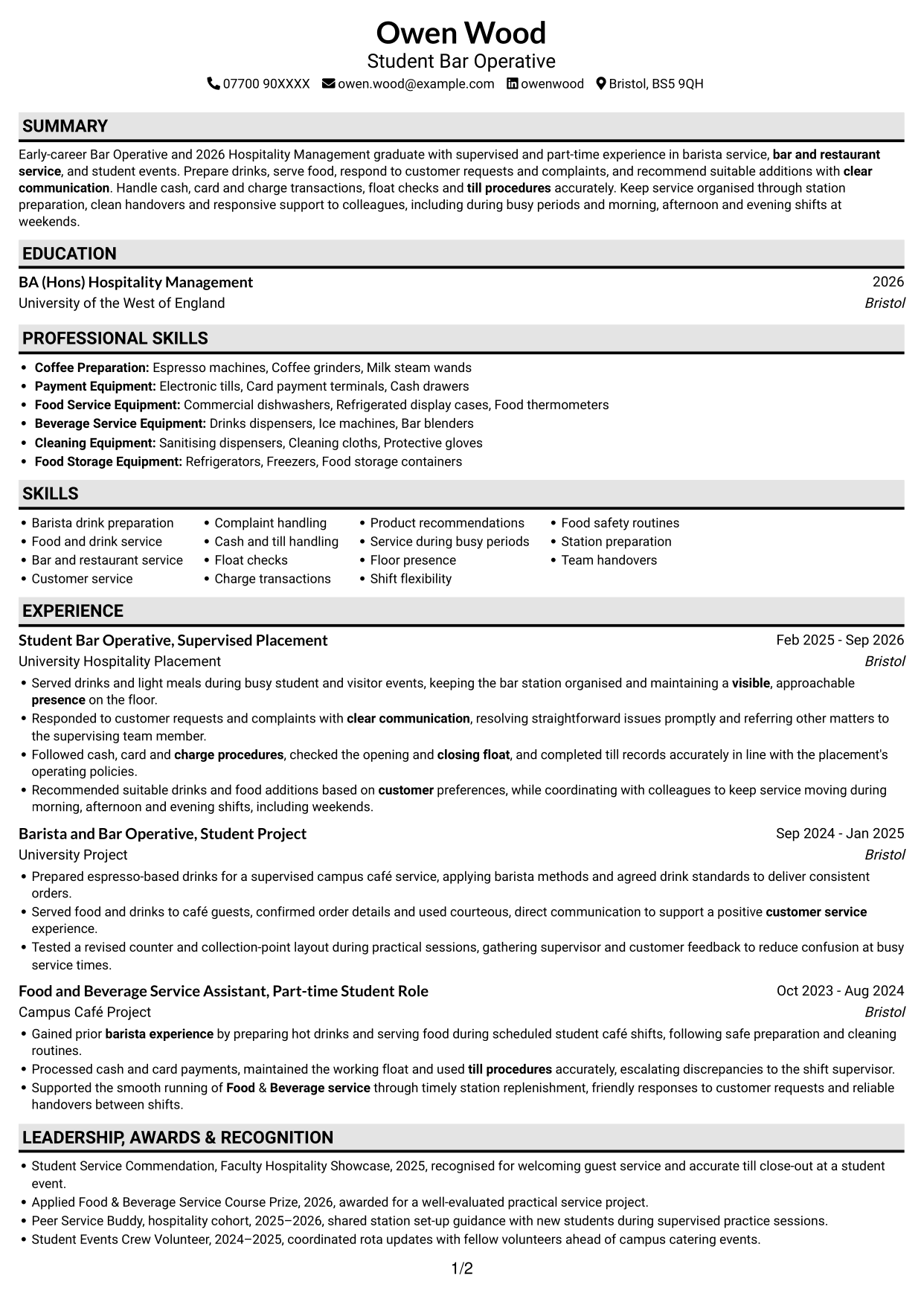 CV example — page 1