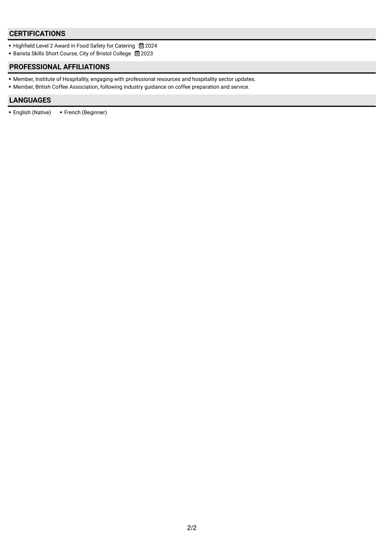CV example — page 2