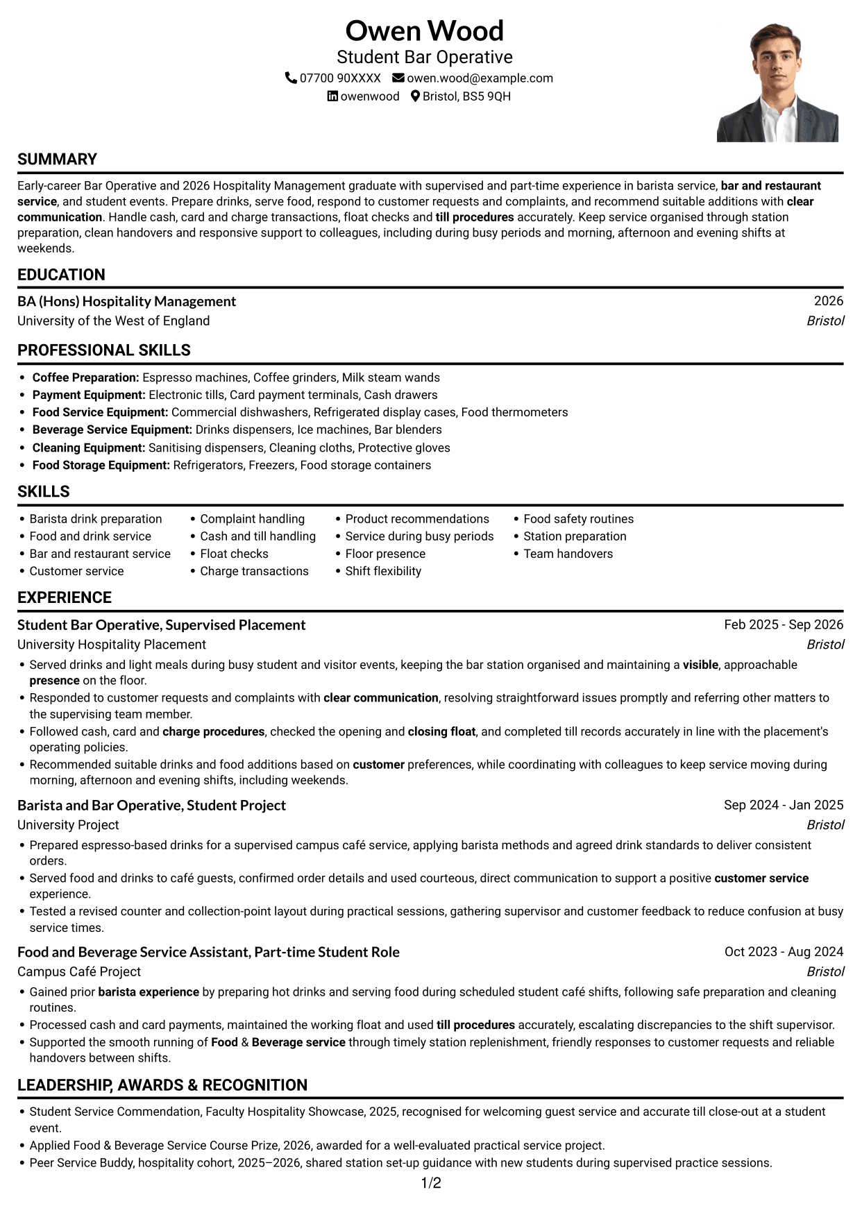 CV example — page 1