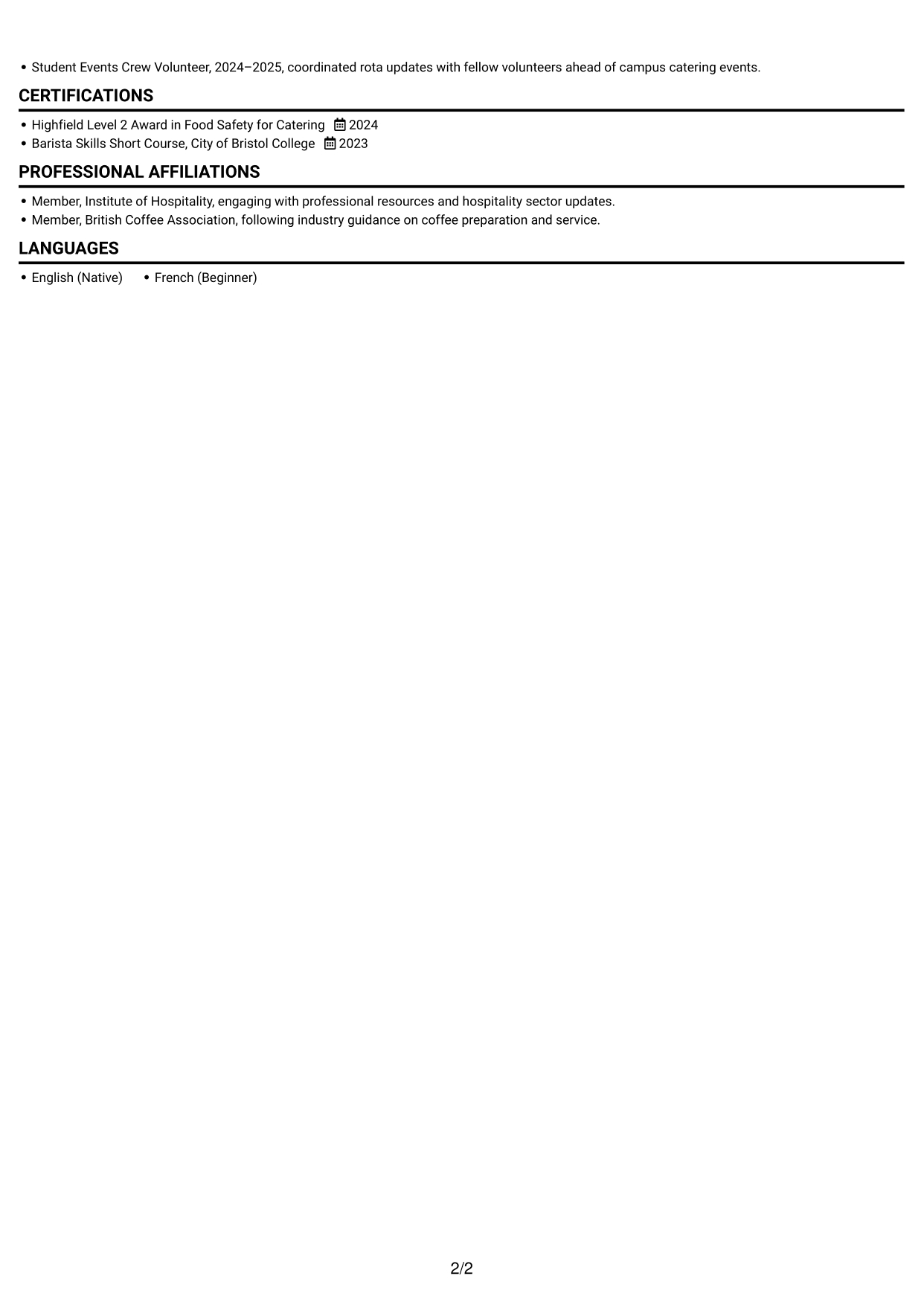 CV example — page 2
