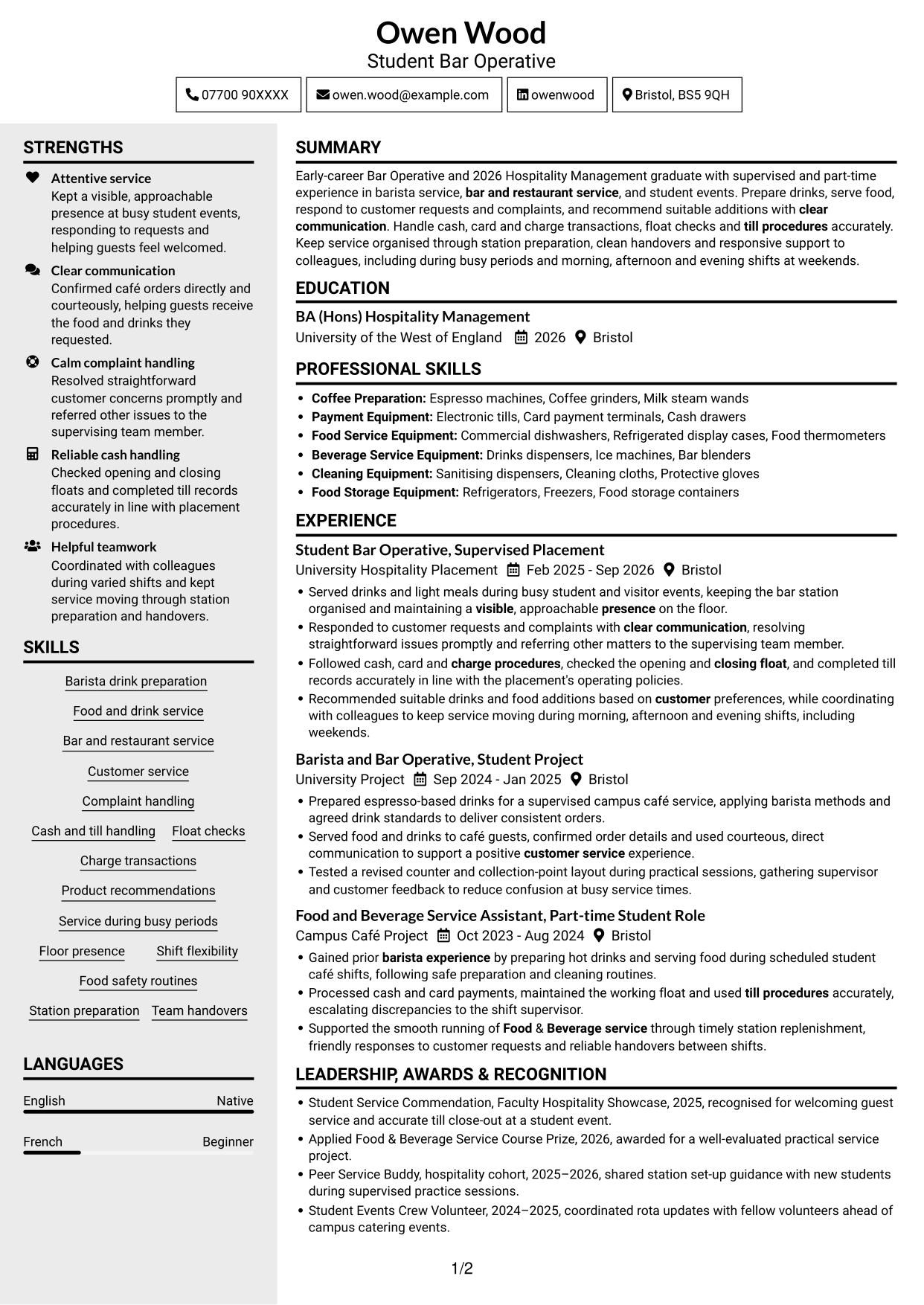 CV example — page 1
