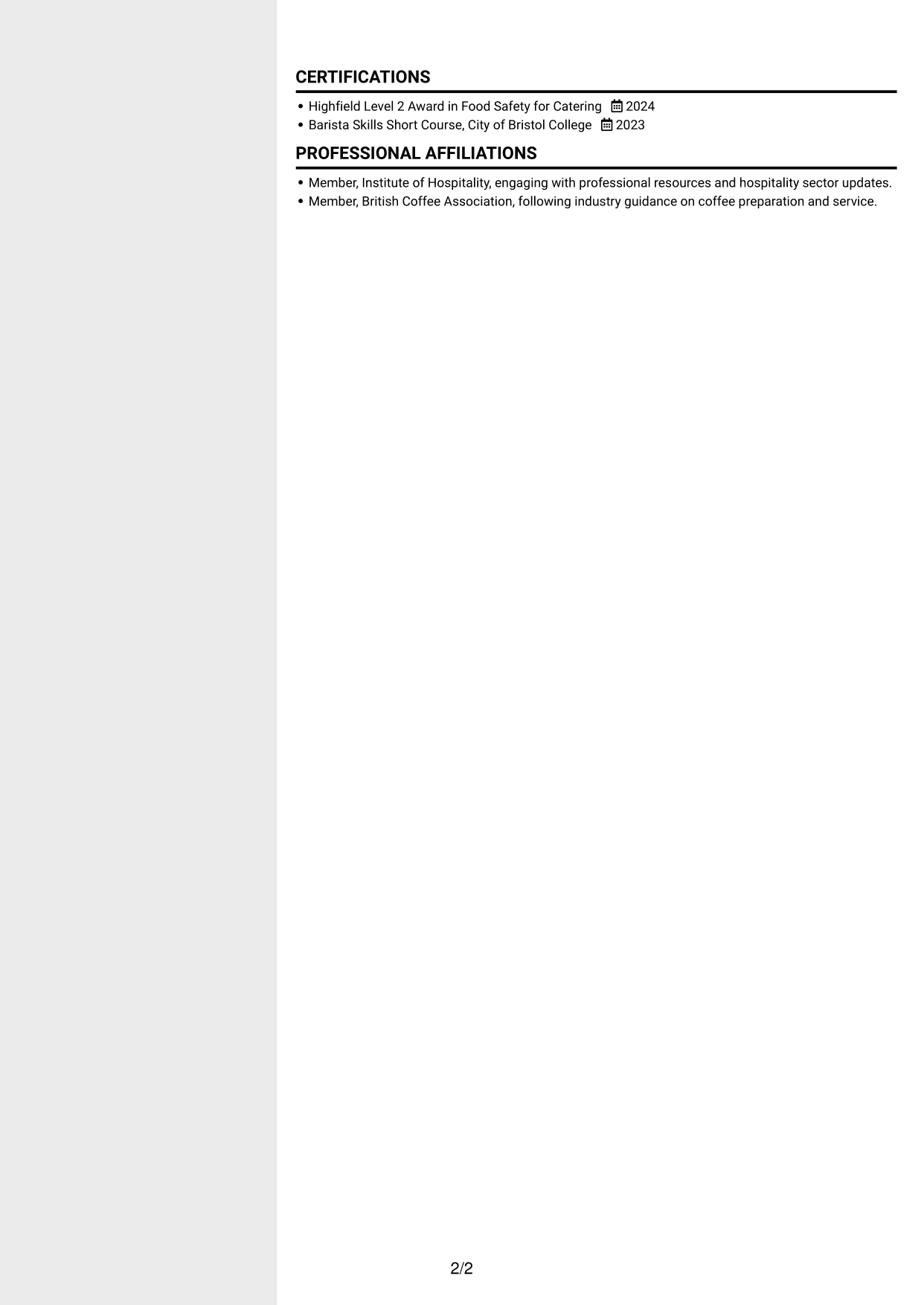 CV example — page 2