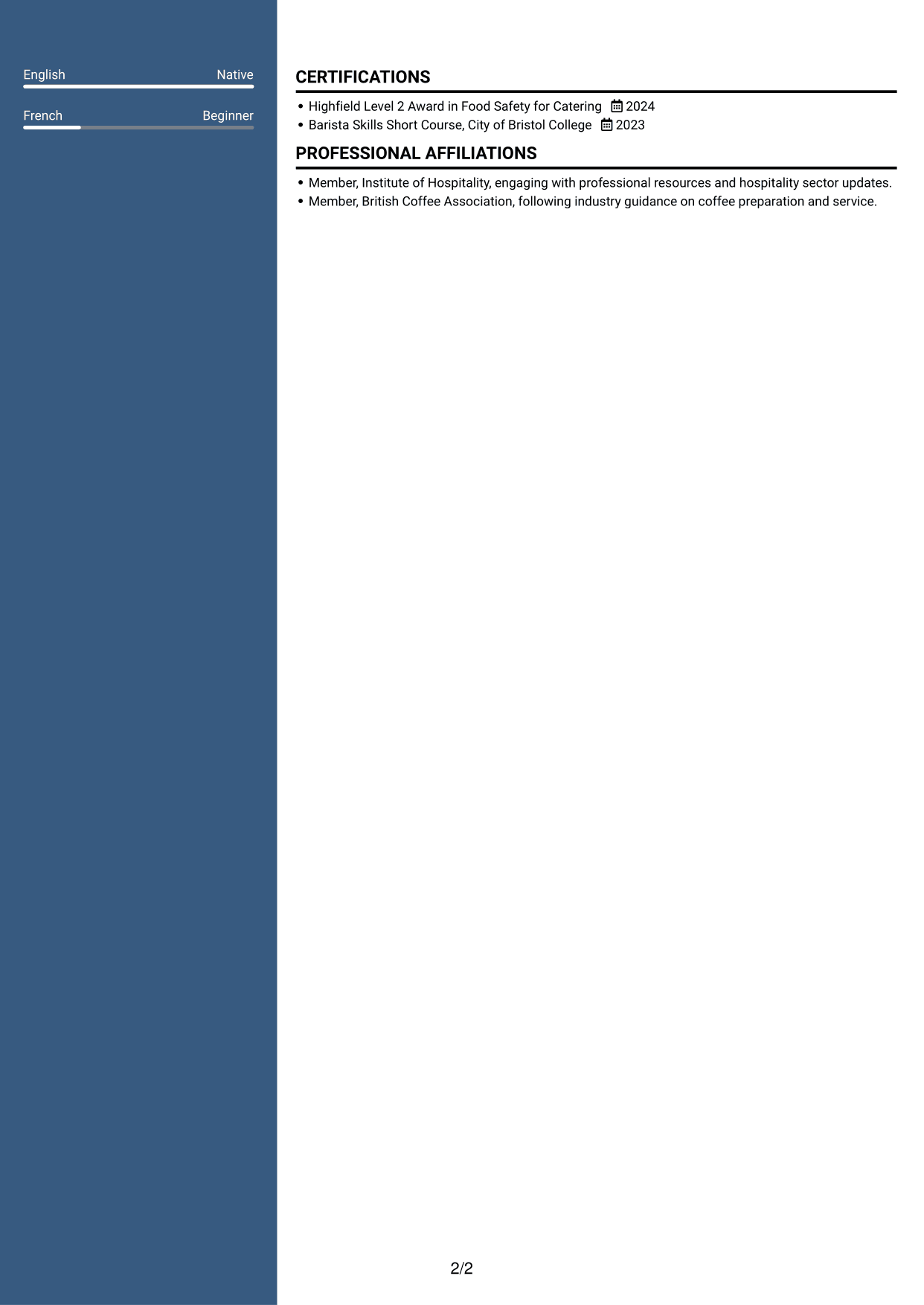CV example — page 2