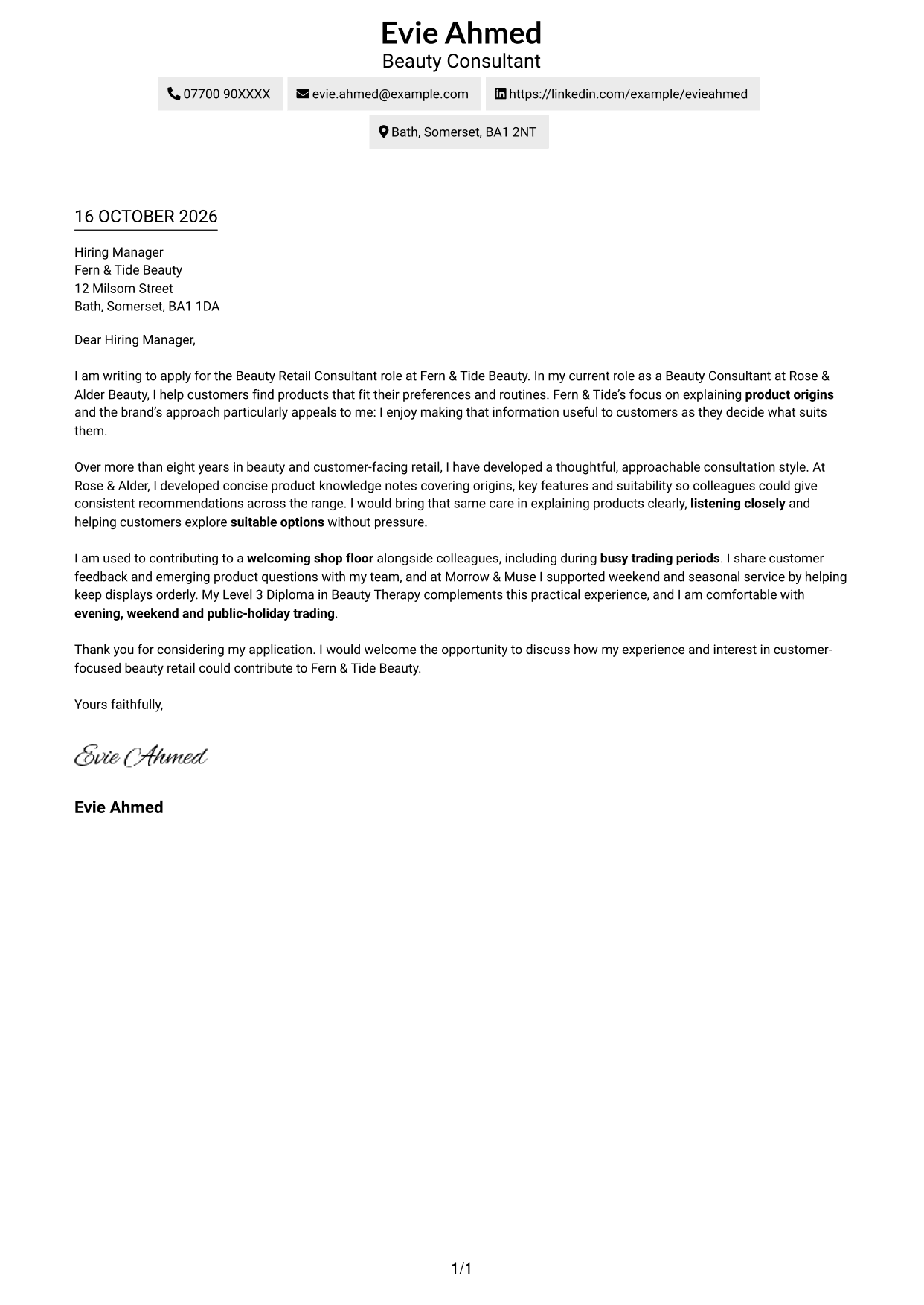 Cover letter example — page 1