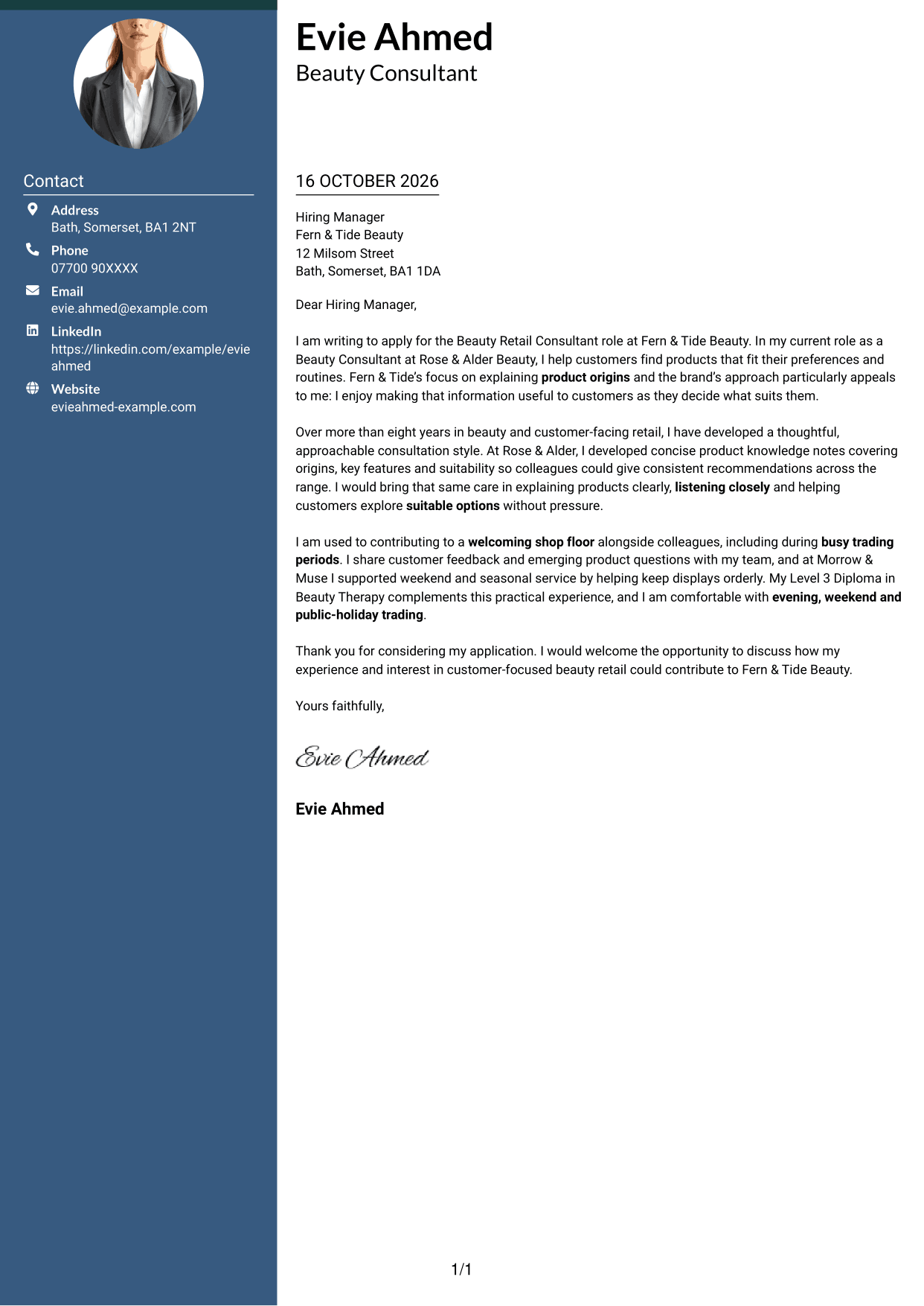 Cover letter example — page 1