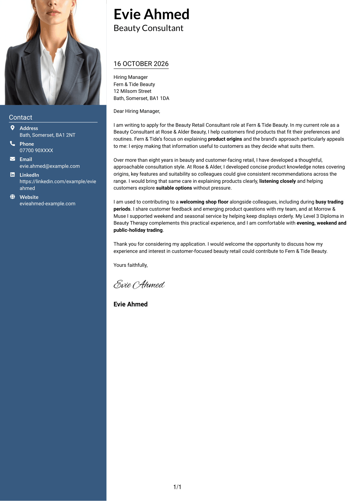 Cover letter example — page 1
