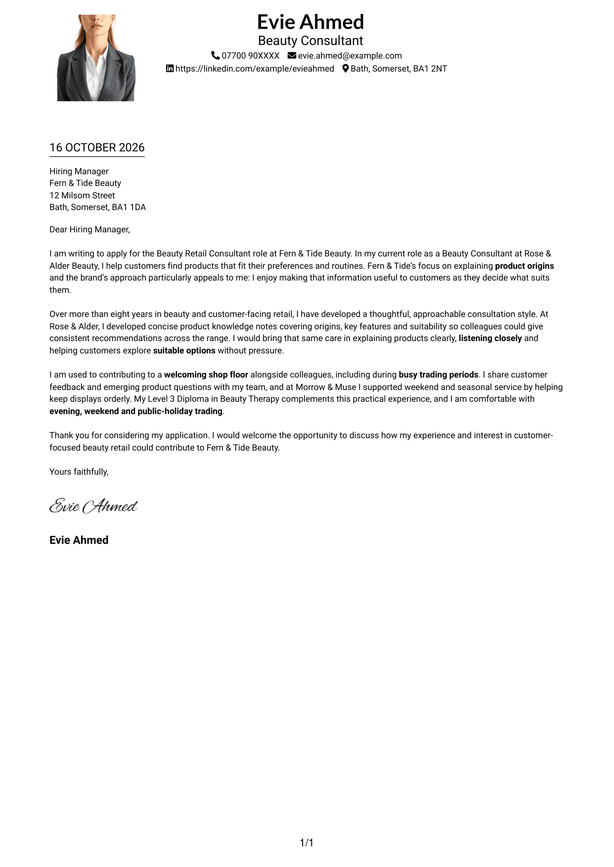 Cover letter example — page 1
