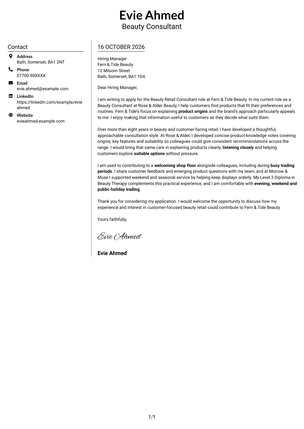 Cover letter example — page 1