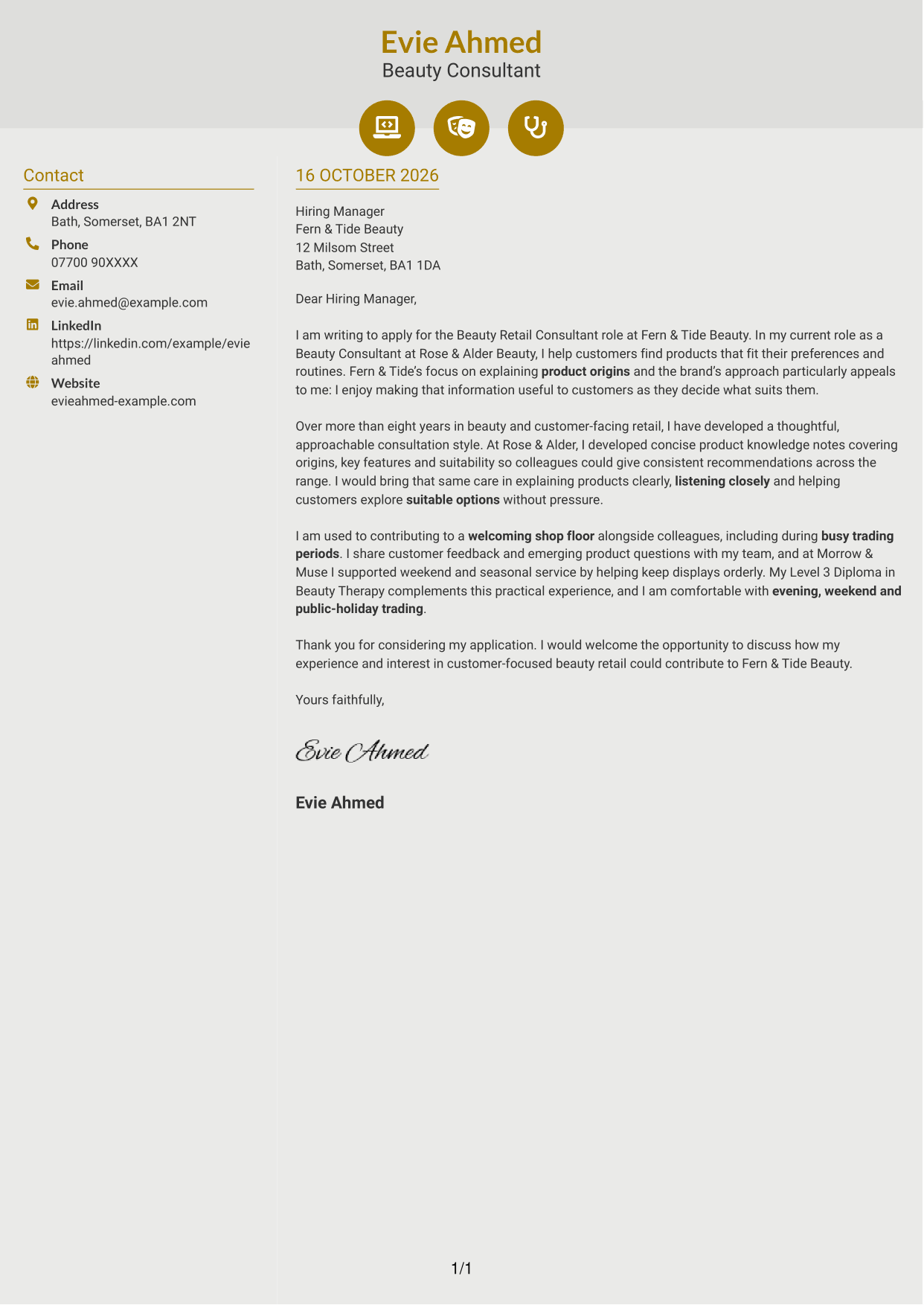 Cover letter example — page 1