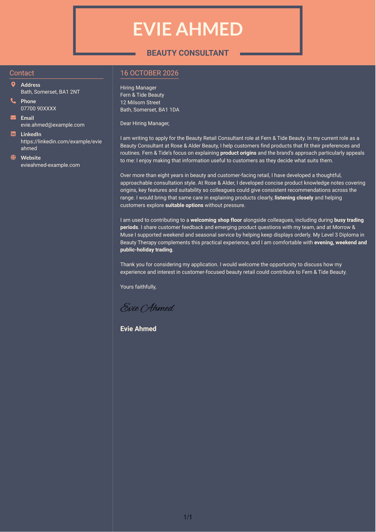 Cover letter example — page 1