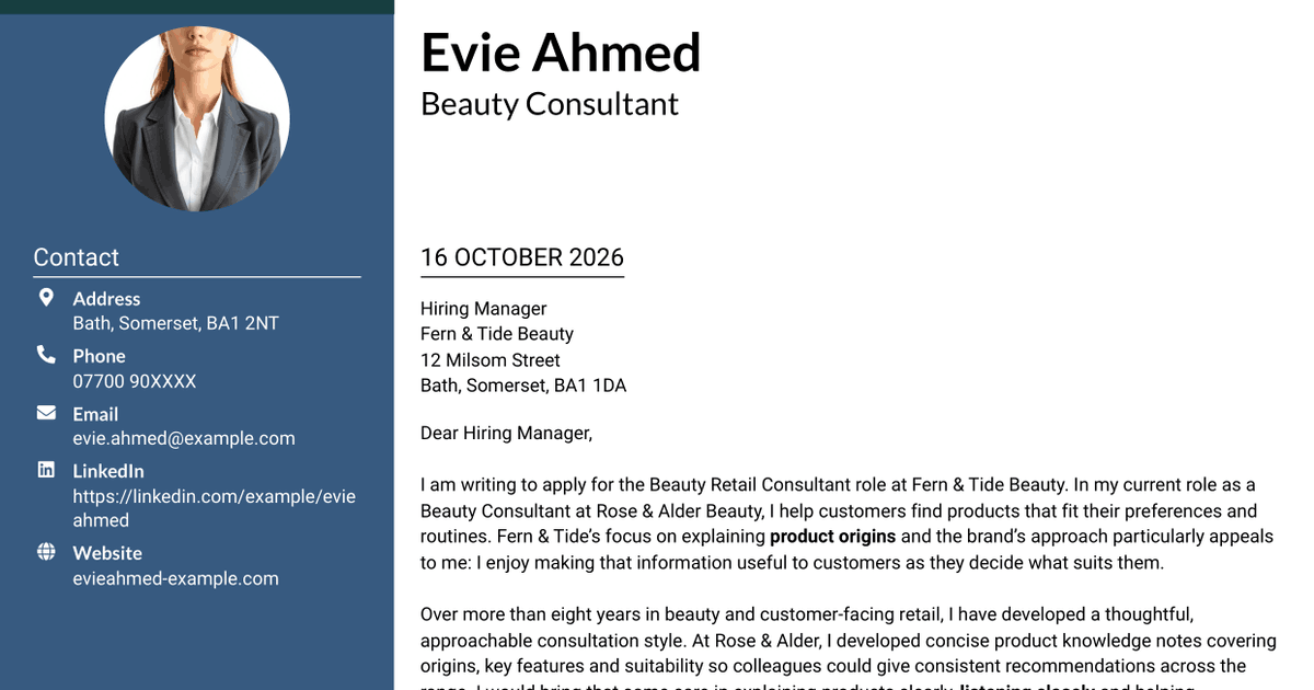 7 Beauty Retail Consultant Cover Letter Templates with Example