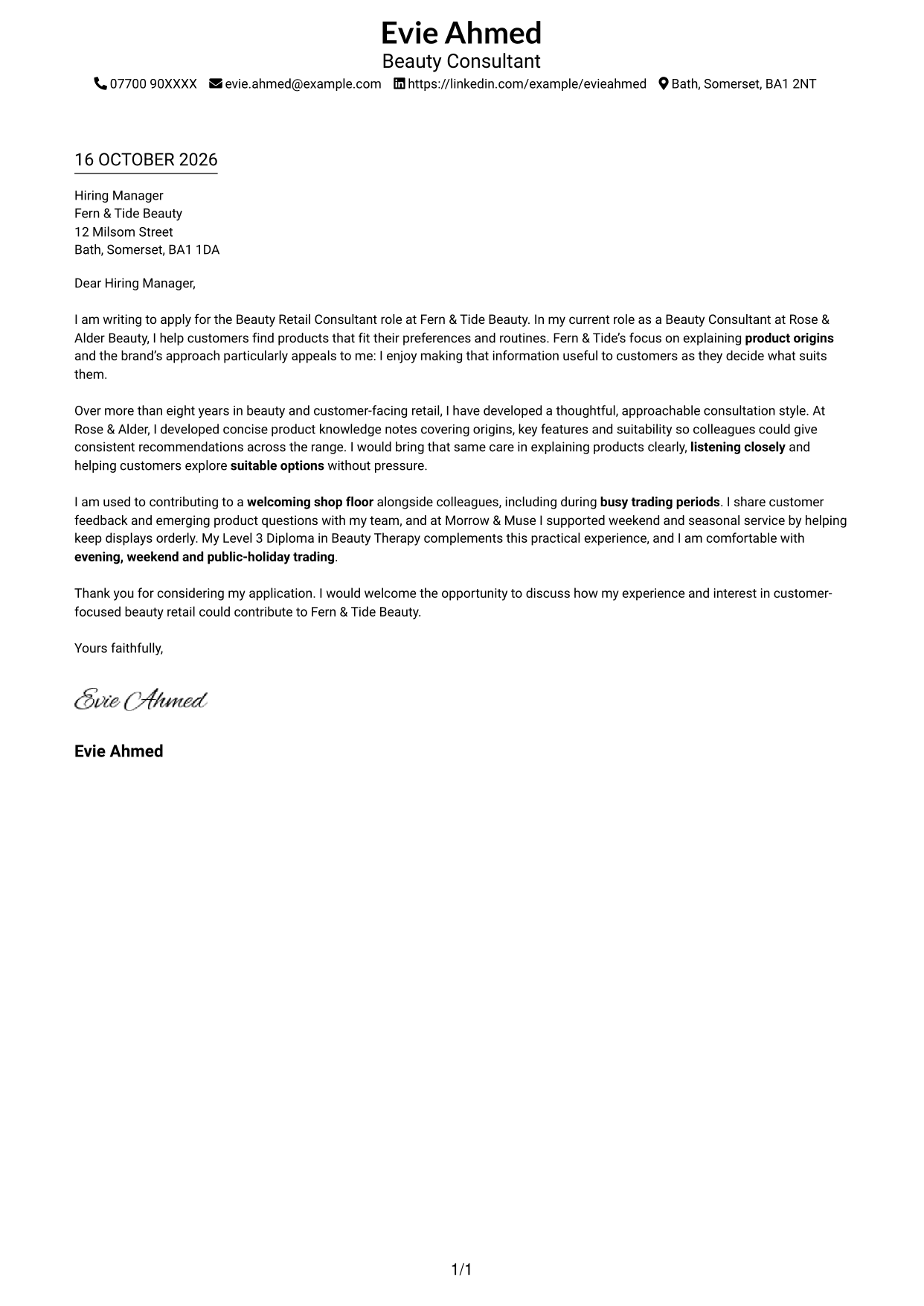Cover letter example — page 1
