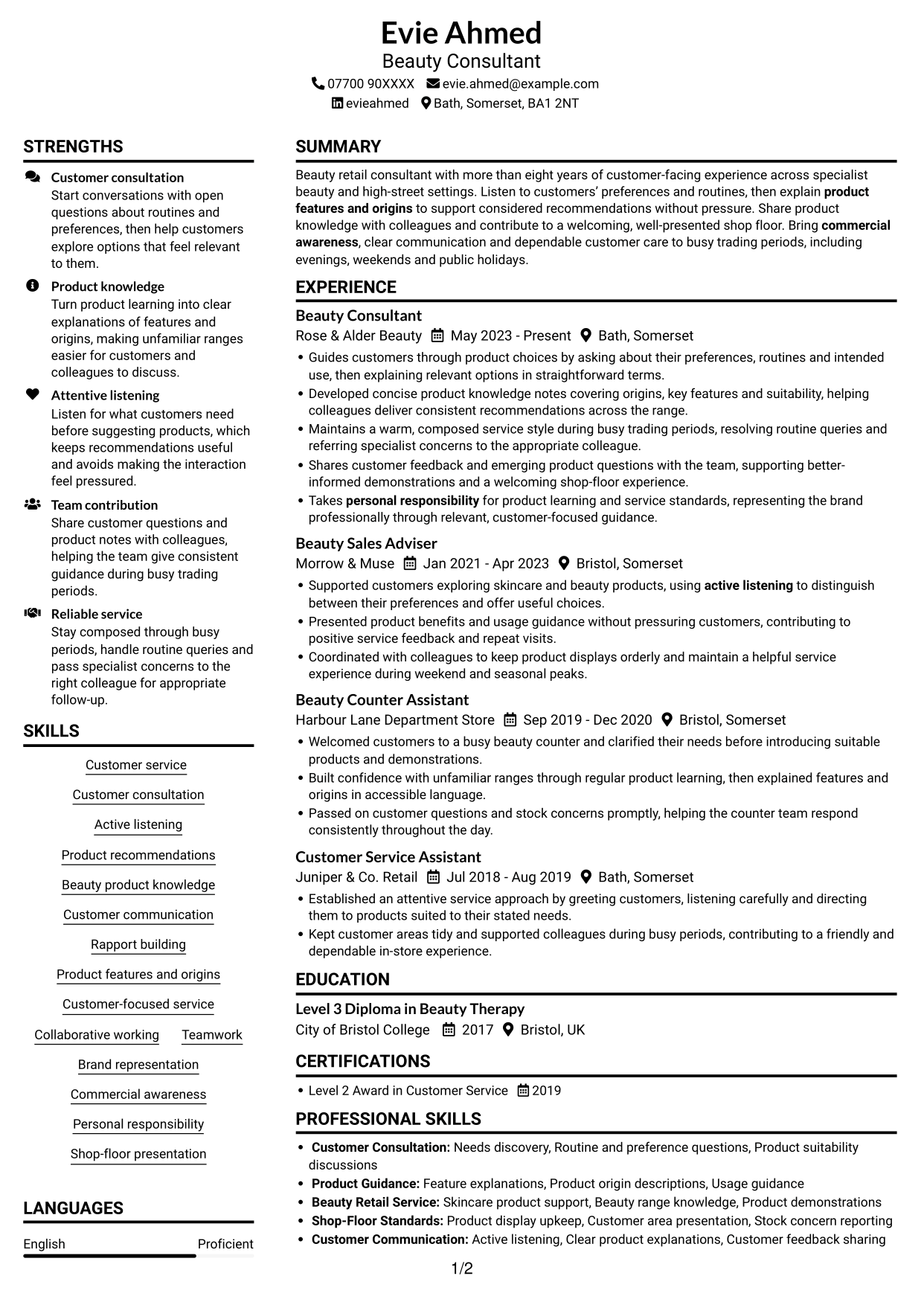 CV example — page 1