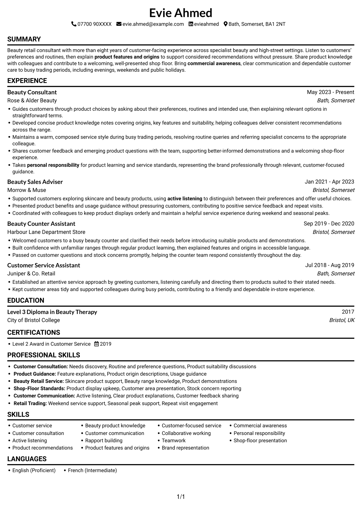 CV example — page 1